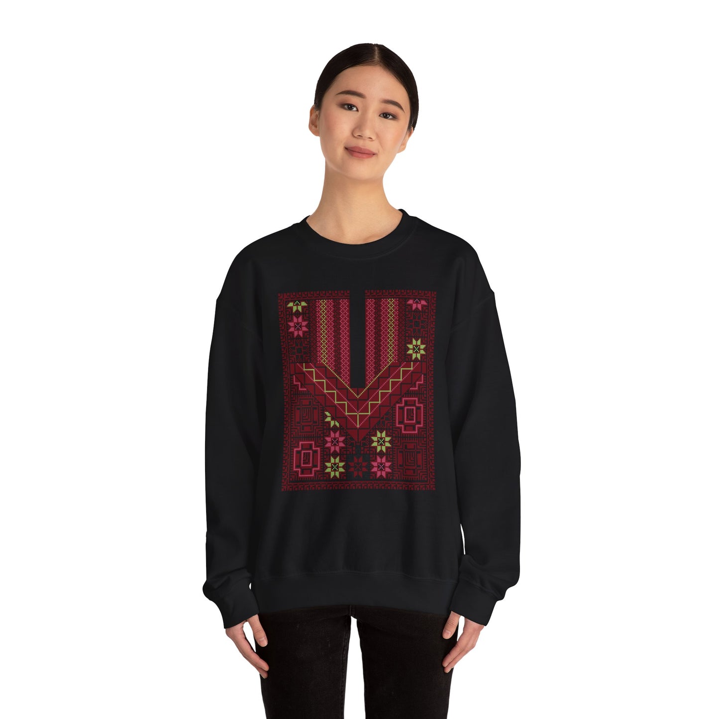 Ramallah Chest Panel- Palestinian Thobe Design (Second)- Crewneck Sweatshirt.