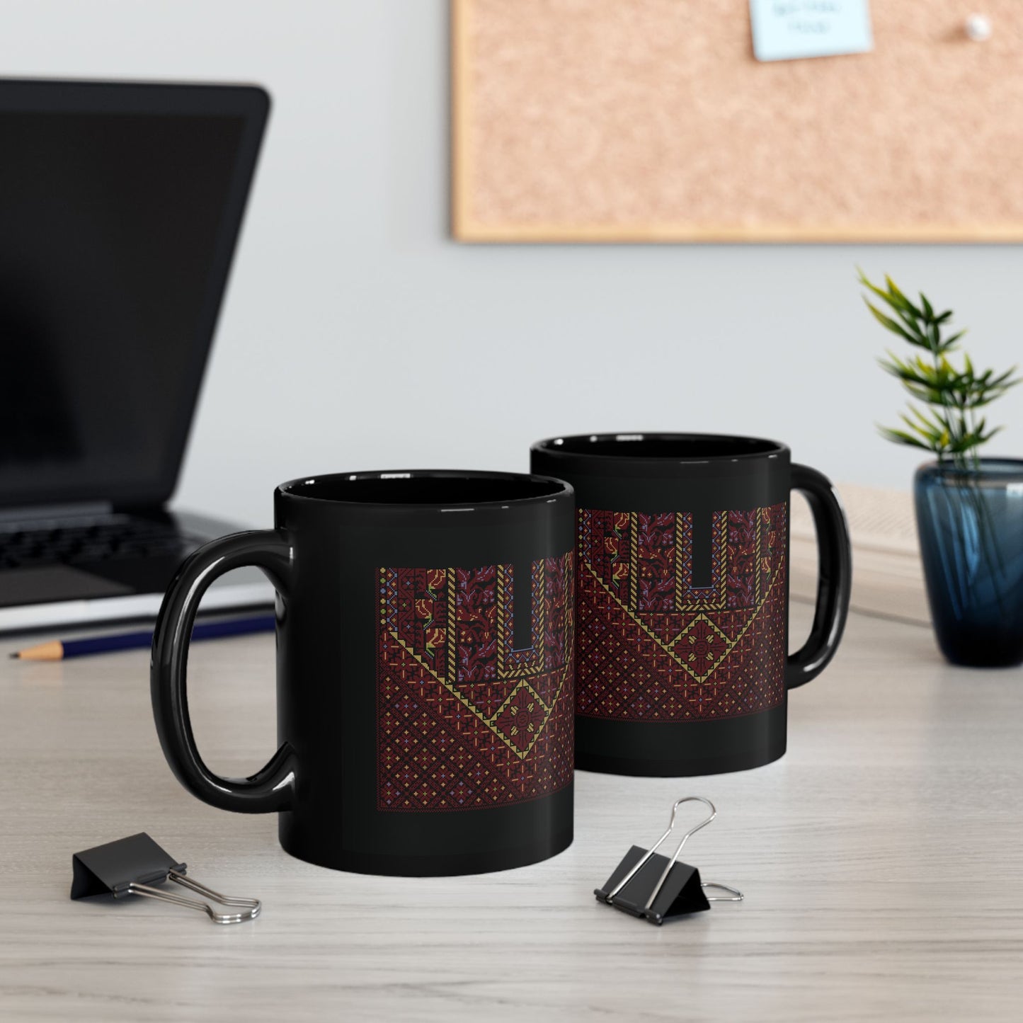 Bohemian Pattern Black Mug - 11oz & 15oz Ceramic Coffee Cup for Art Lovers