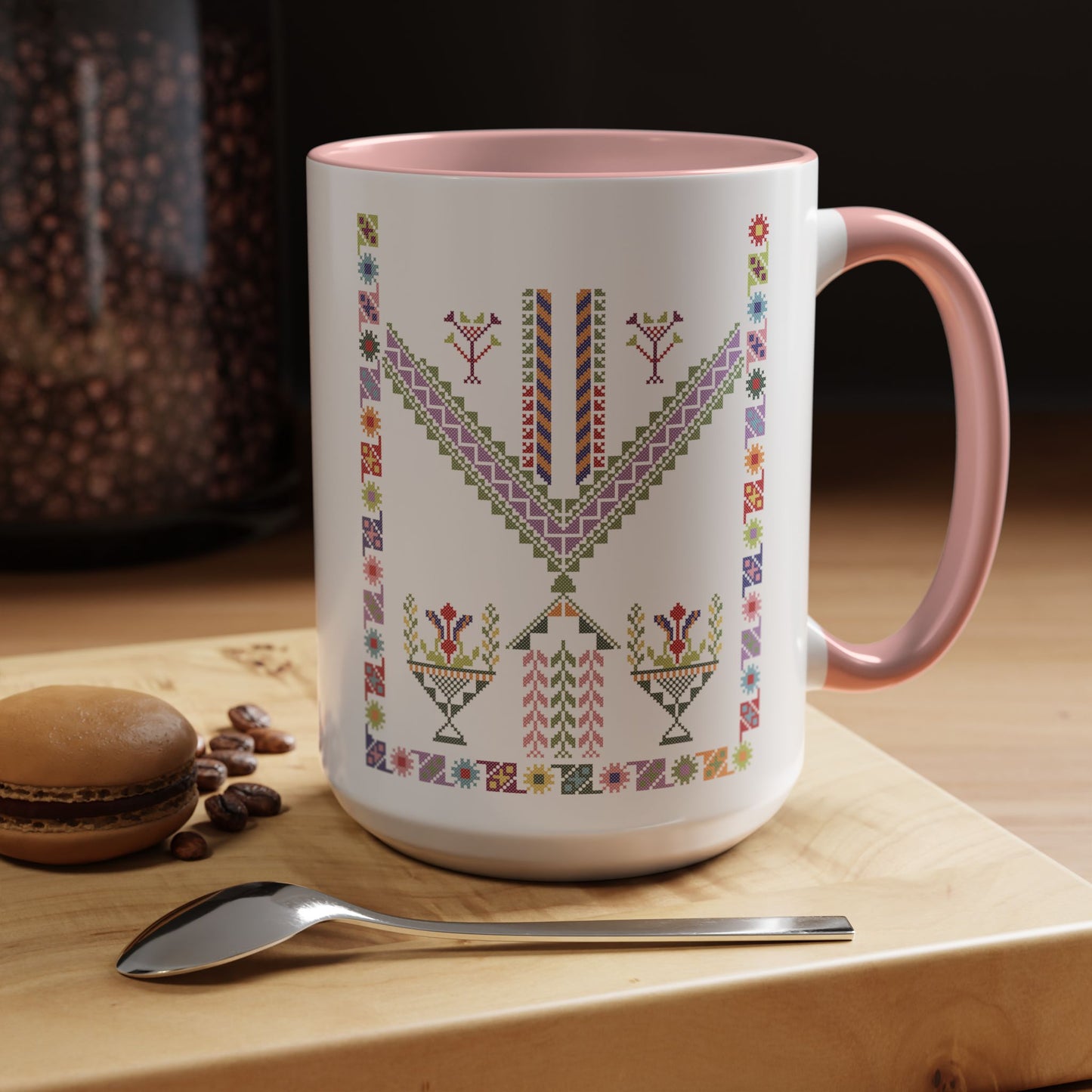 "Plant  Pot" Tulkaram Chest Panel Mug,  A Sip of Palestinian Heritage.