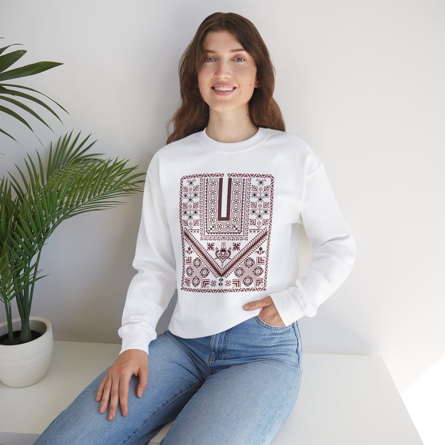 Ramallah chest panel -Palestinian thobe design ( First)- Crewneck Sweatshirt -unisex