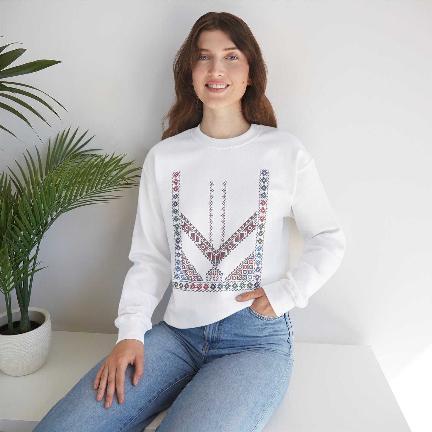 Tulkaram "Stones of the Home" Chest Panel- Palestinian Thobe Design- Crewneck Sweatshirt.