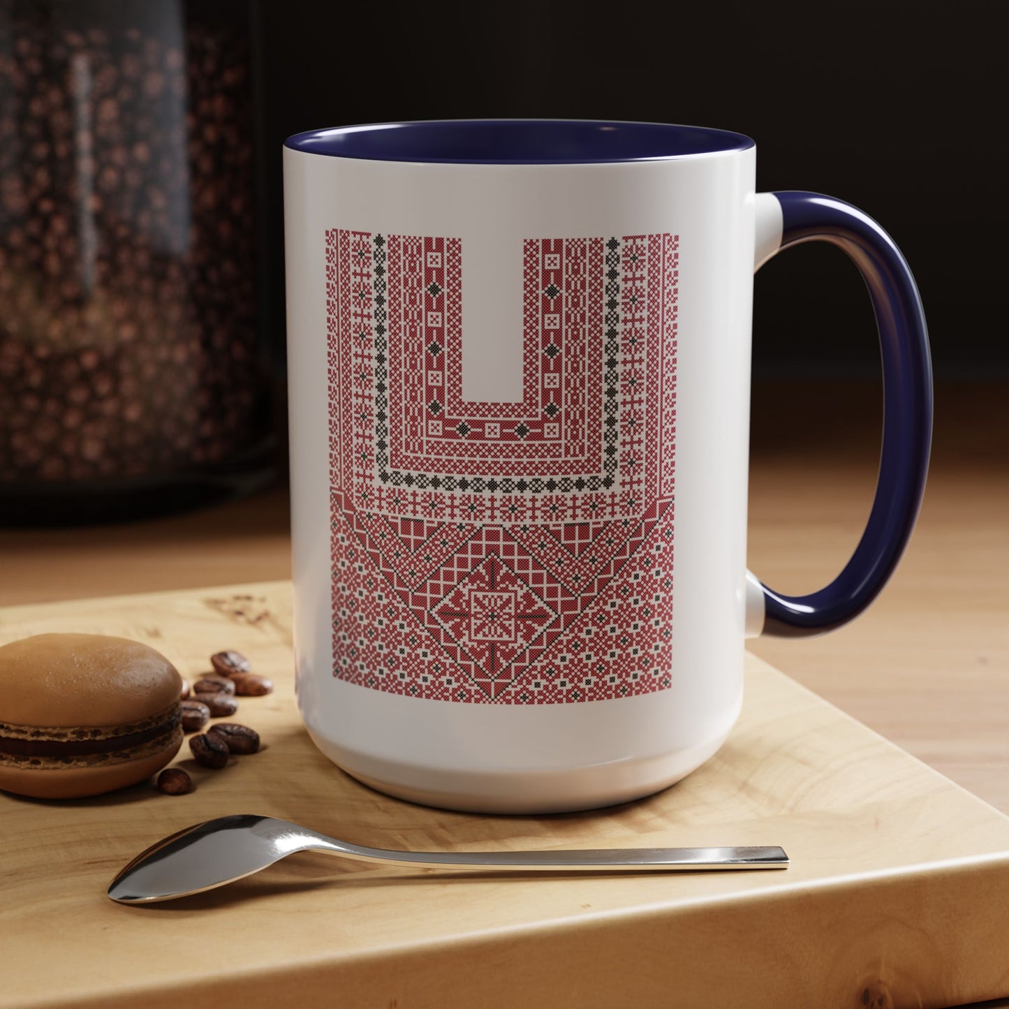 Ramallah Chest Panel, The Heritage Threads Mug (Third), A Sip of Palestinian Heritage.