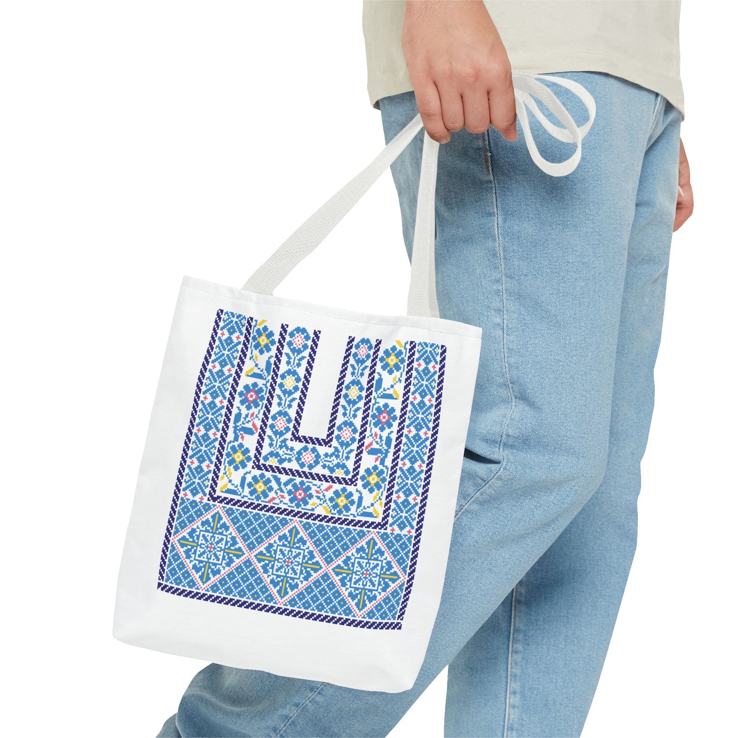 Ramallah Chest Panel Tote Bag (Blue, 1980 Thobe) – Carry Your Heritage with Style.