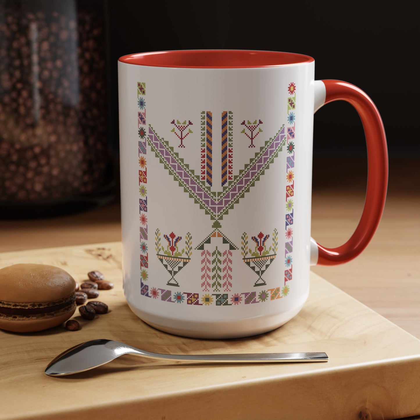 "Plant  Pot" Tulkaram Chest Panel Mug,  A Sip of Palestinian Heritage.