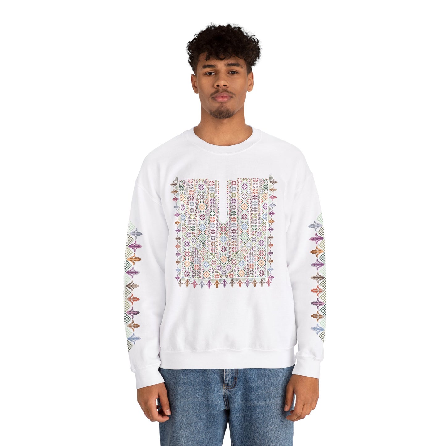 Hebron Garden "Floral" Chest Panel- Palestinian Thobe Design- Crewneck Sweatshirt.