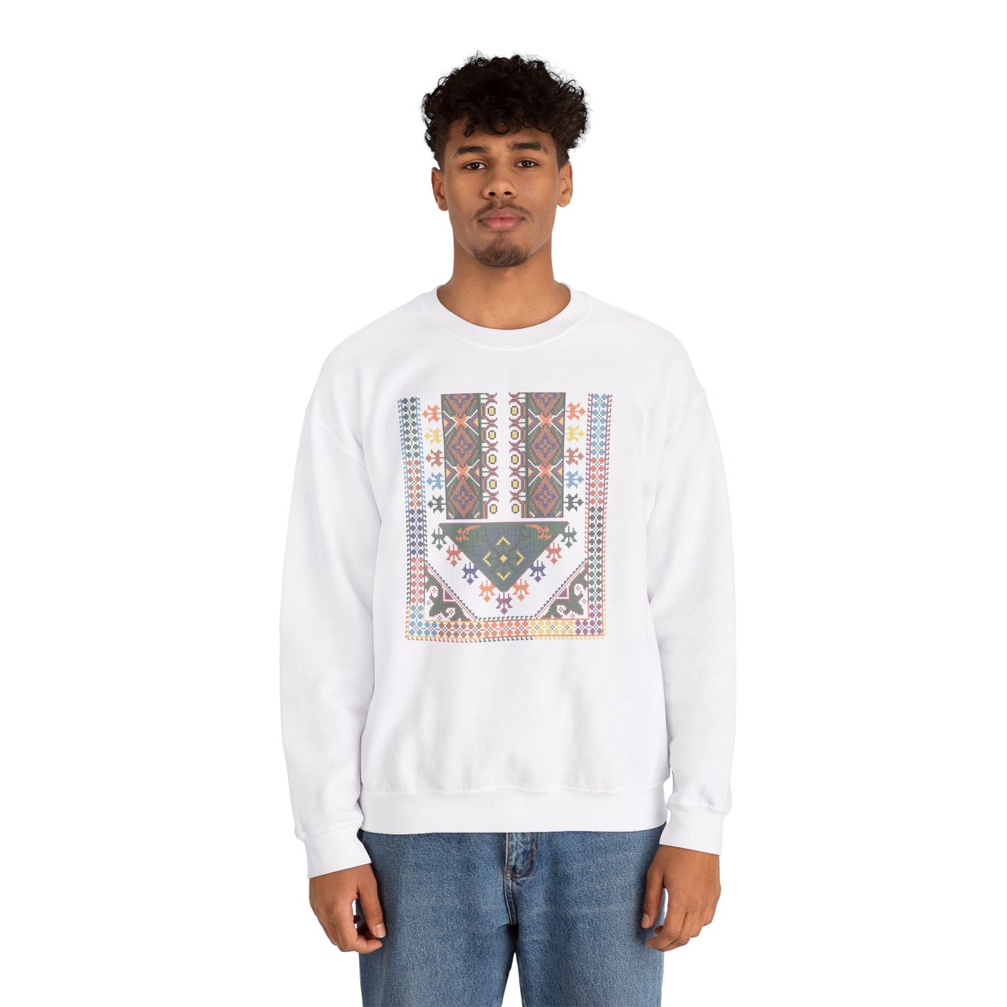 Tulkaram "Basil" Chest Panel- Palestinian Thobe Design- Crewneck Sweatshirt.