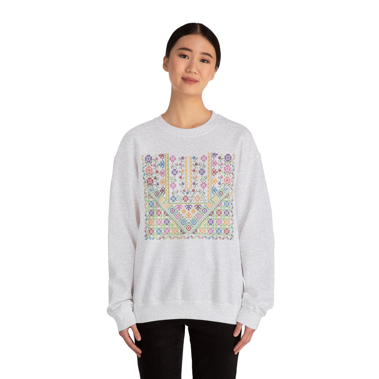 Jersulem Chest Panel- Palestinian Thobe Design (Garden)- Crewneck Sweatshirt.