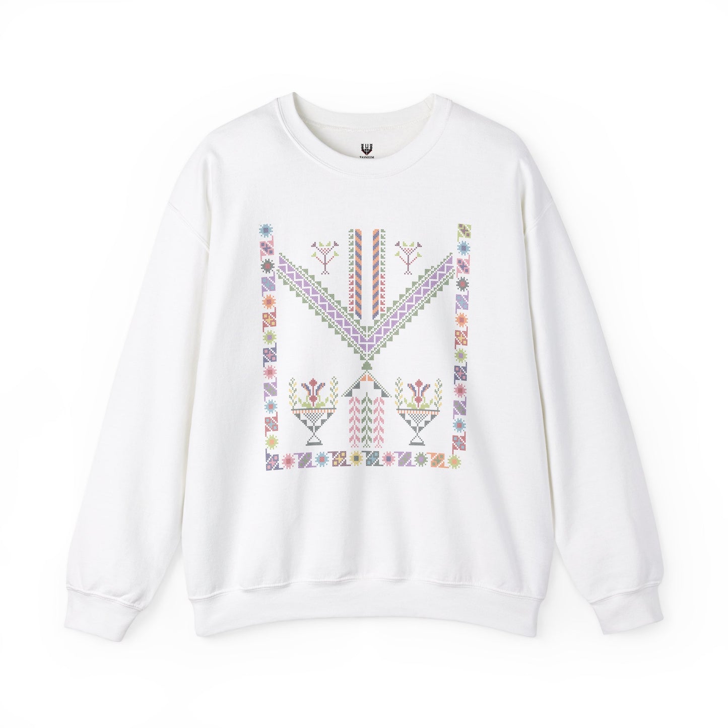 Tulkaram "Plant Pot" Chest Panel- Palestinian Thobe Design- Crewneck Sweatshirt.