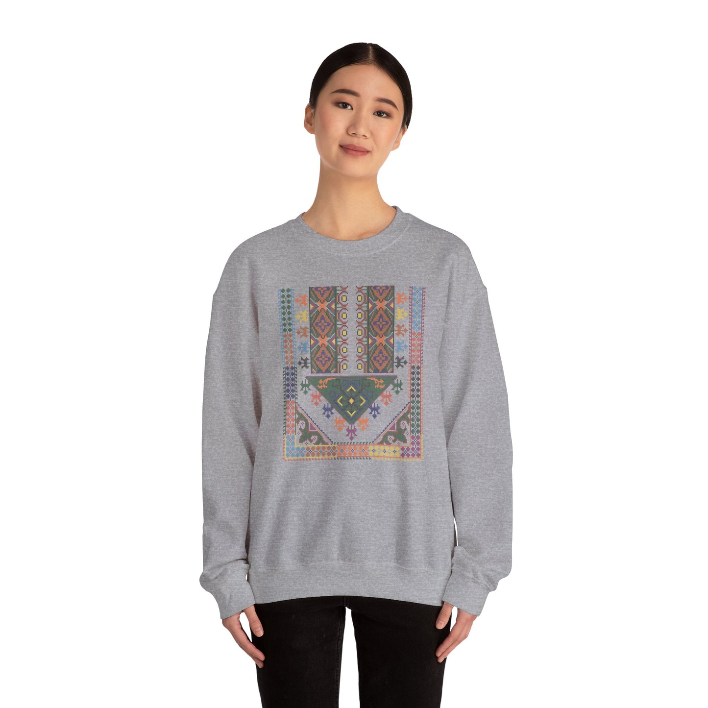 Tulkaram "Basil" Chest Panel- Palestinian Thobe Design- Crewneck Sweatshirt.