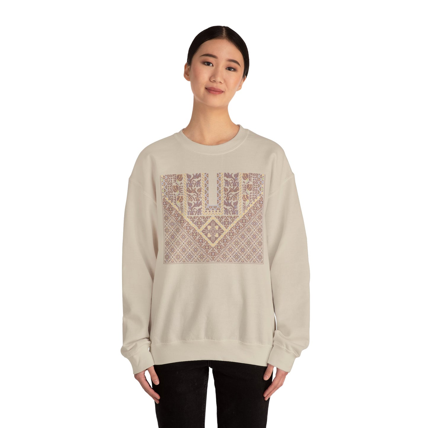 Jersulem Chest Panel- Palestinian Thobe Design (Khirbet Louz)- Crewneck Sweatshirt.