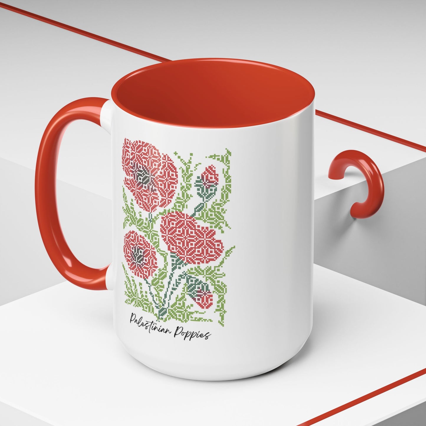 Palestinian Poppies Mug, A Sip of Palestinian Heritage.