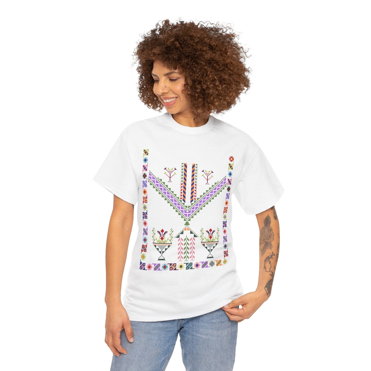 Tulkaram Chest Panel T-Shirt, Palestinian Chest Panel from Old Thobe Heritage Design