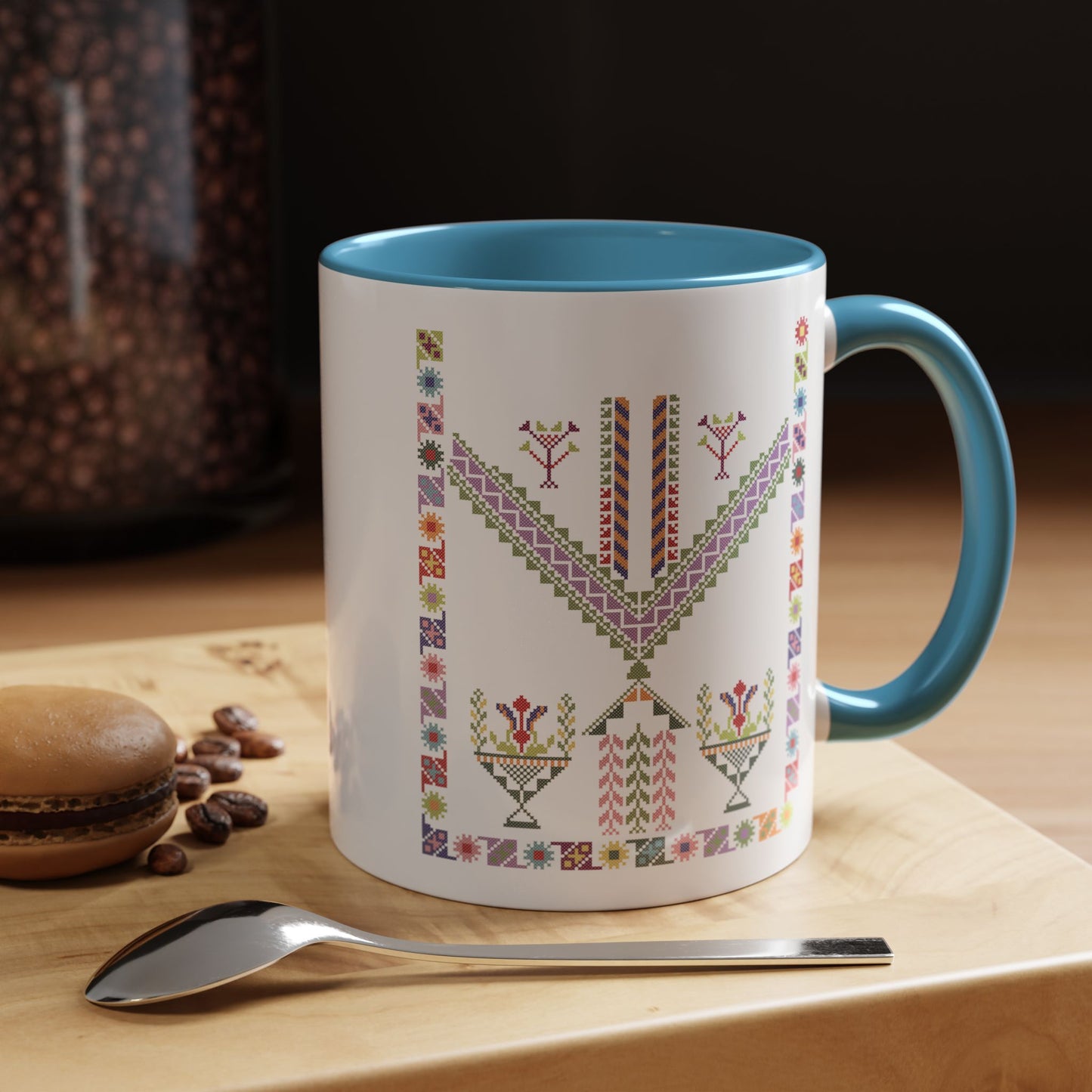 "Plant  Pot" Tulkaram Chest Panel Mug,  A Sip of Palestinian Heritage.