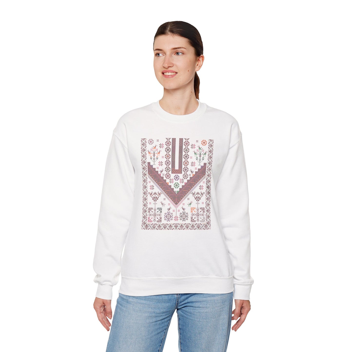 Jersulem Chest Panel- Palestinian Thobe Design (Lifta and Deir Yaseen)- Crewneck Sweatshirt.