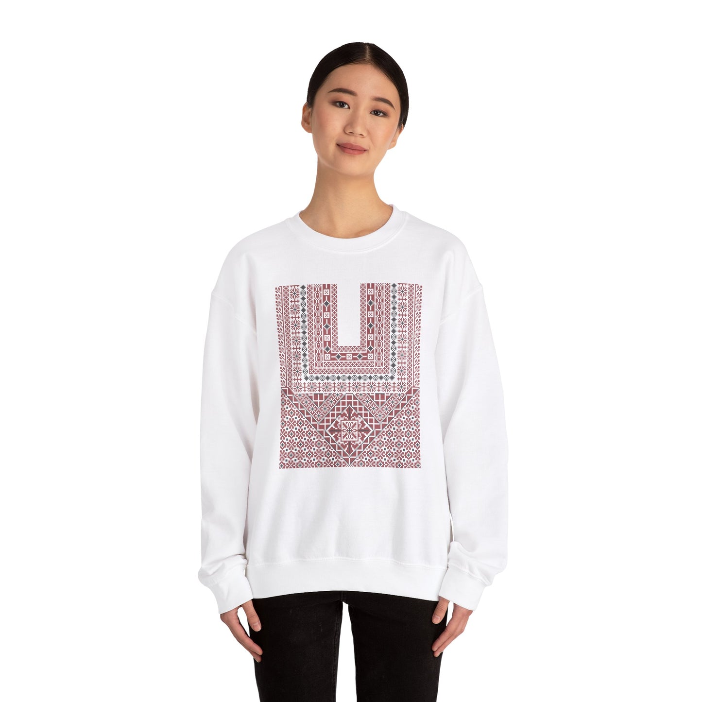 Ramallah Chest Panel- Palestinian Thobe Design (Third)- Crewneck Sweatshirt.