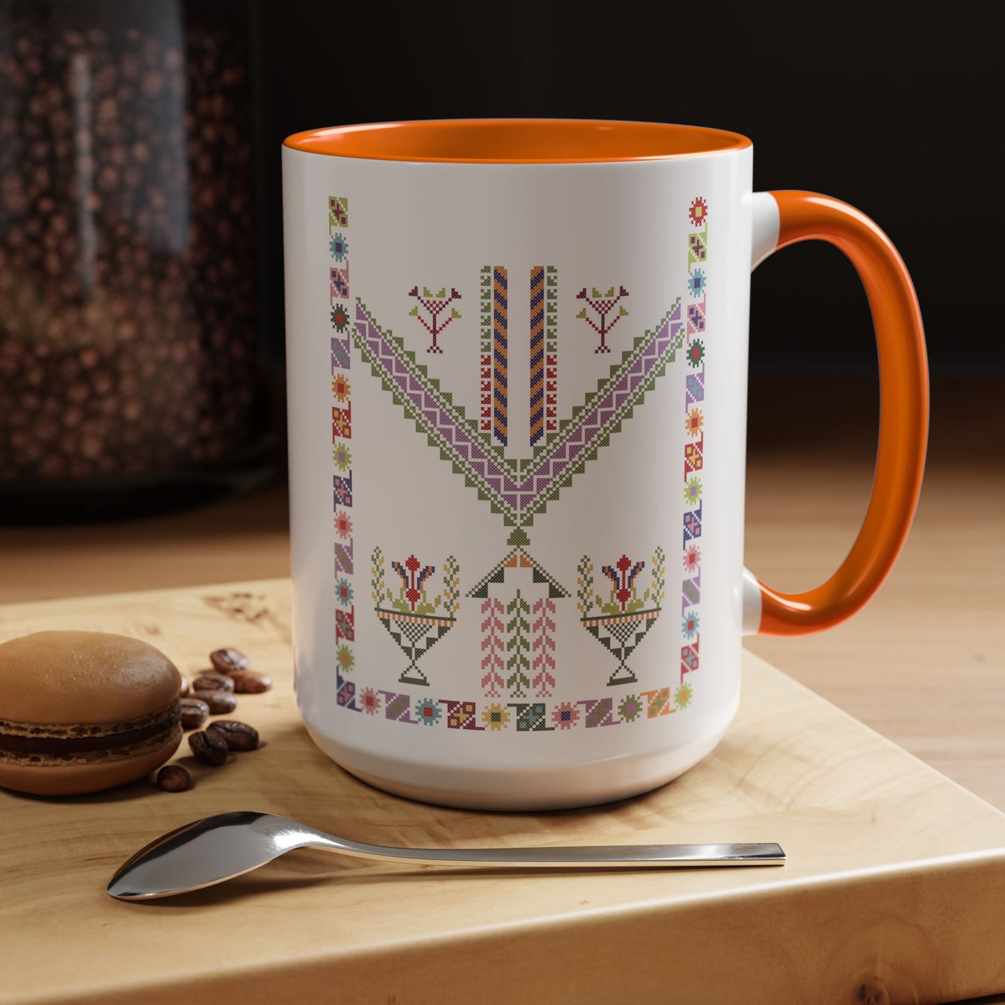 "Plant  Pot" Tulkaram Chest Panel Mug,  A Sip of Palestinian Heritage.