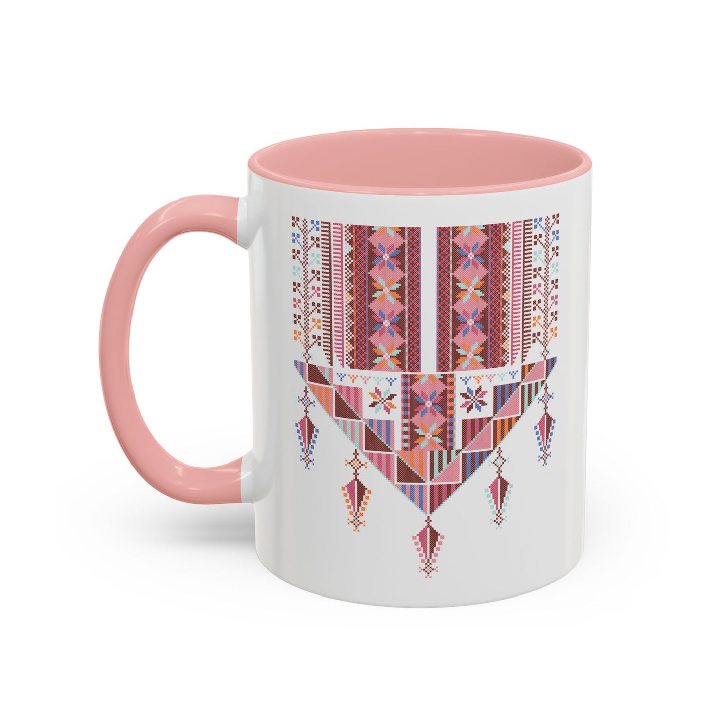 Gaza Chest Panel(2) Mug, Pinkish, A Sip of Palestinian Heritage.