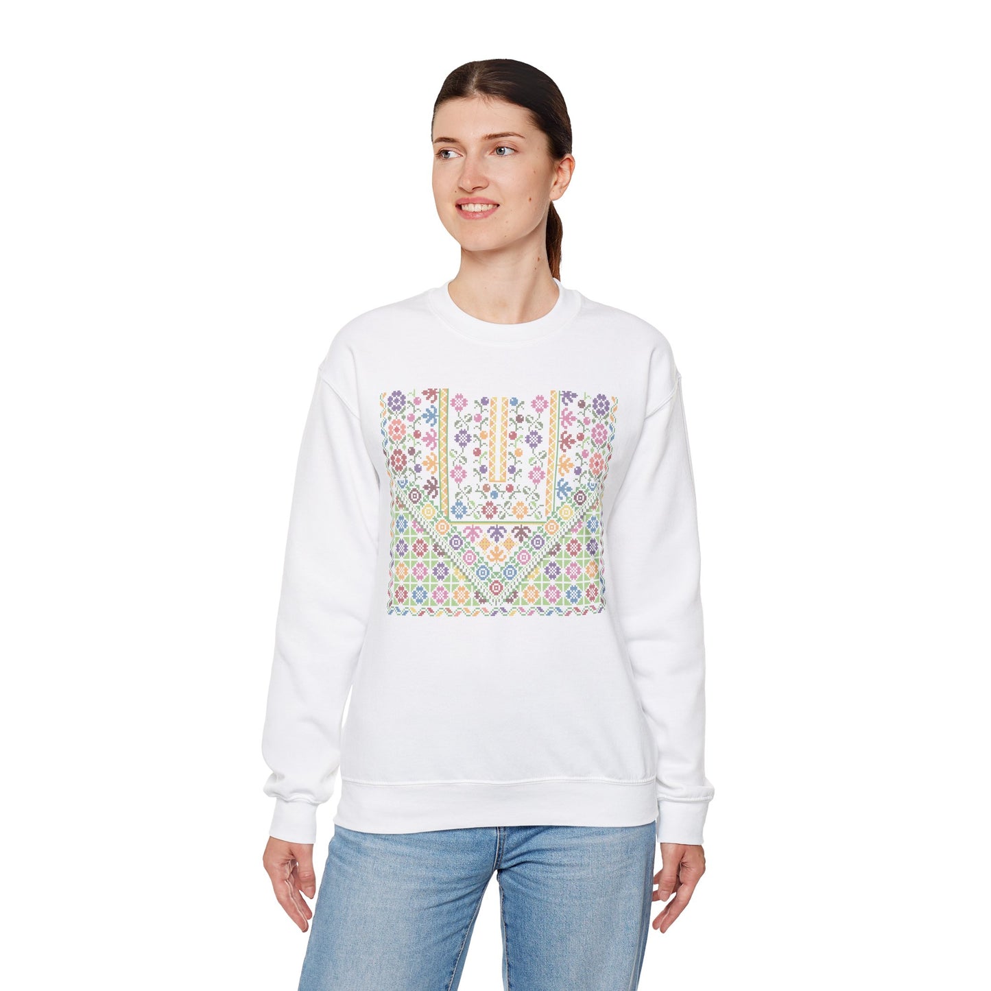 Jersulem Chest Panel- Palestinian Thobe Design (Garden)- Crewneck Sweatshirt.