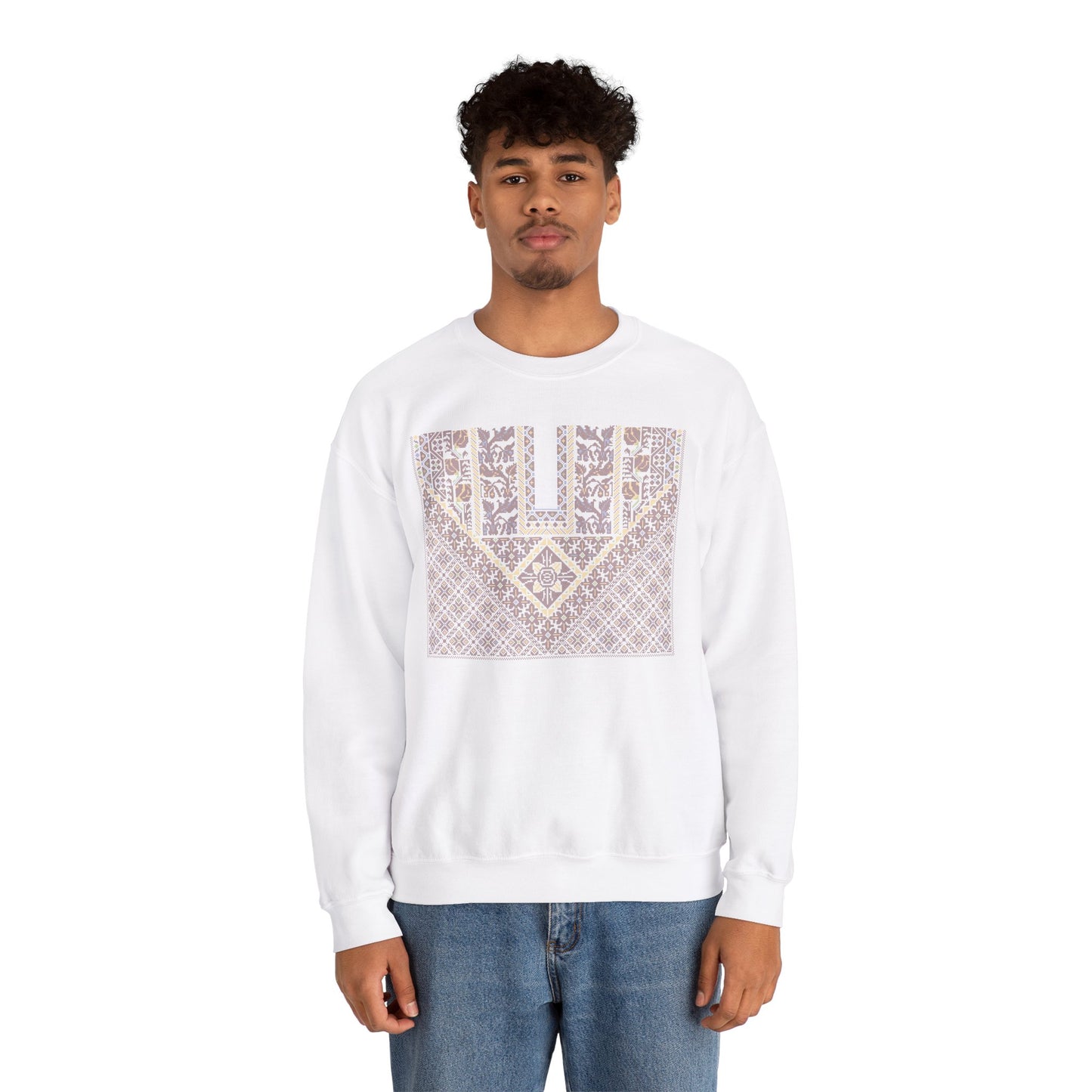 Jersulem Chest Panel- Palestinian Thobe Design (Khirbet Louz)- Crewneck Sweatshirt.