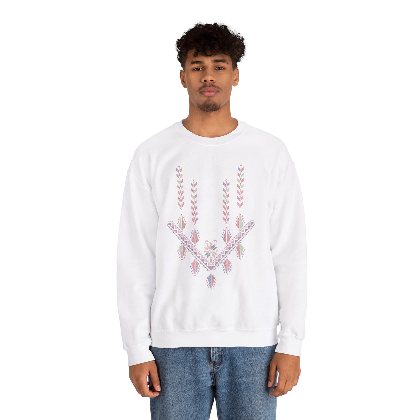 Gaza Chest Panel- Palestinian Thobe Design (4)- Crewneck Sweatshirt.