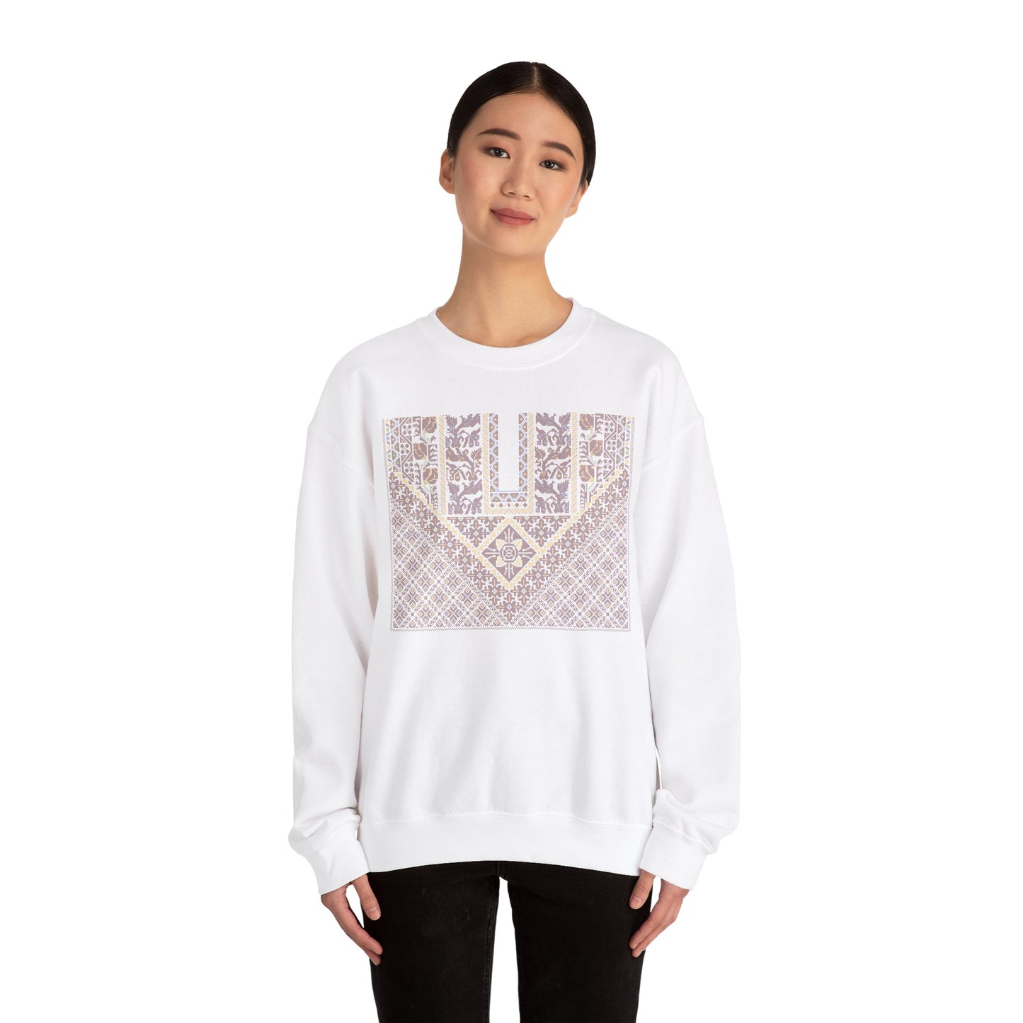 Jersulem Chest Panel- Palestinian Thobe Design (Khirbet Louz)- Crewneck Sweatshirt.