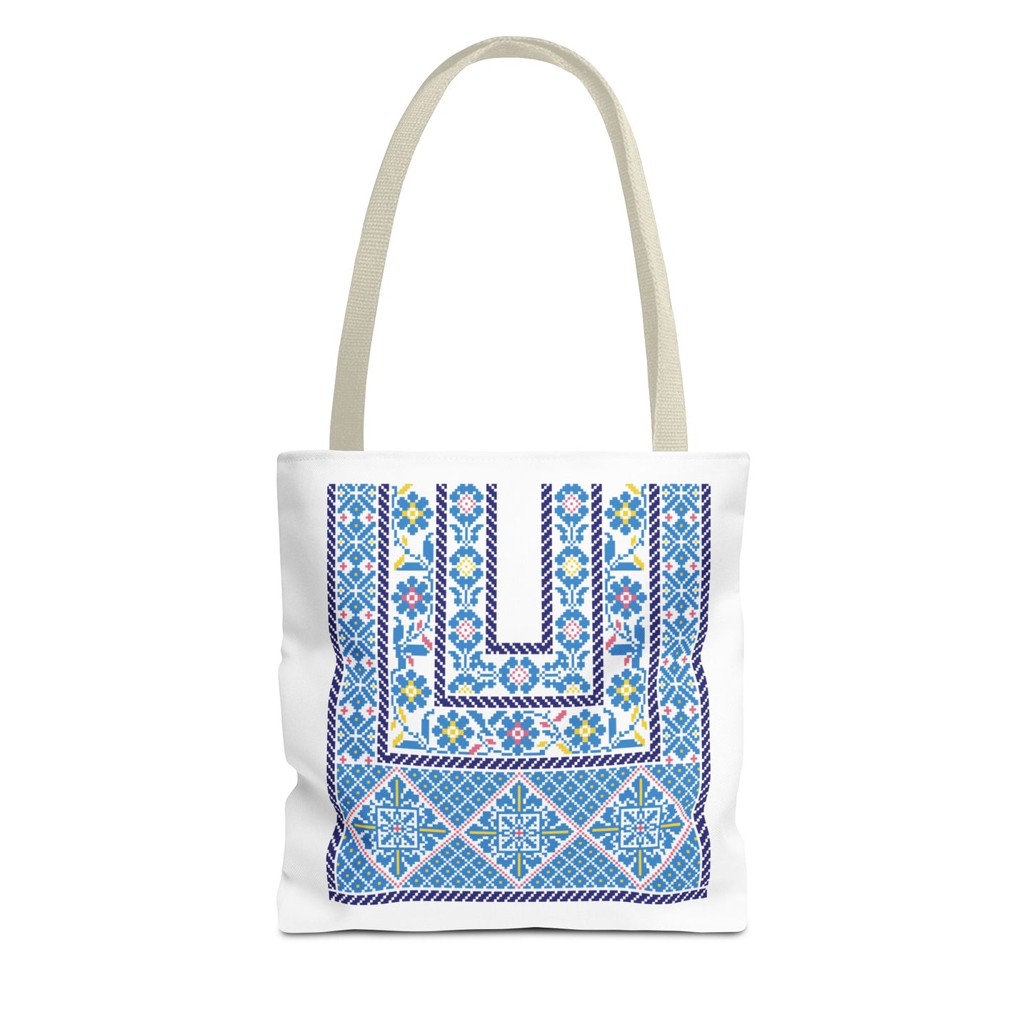 Ramallah Chest Panel Tote Bag (Blue, 1980 Thobe) – Carry Your Heritage with Style.