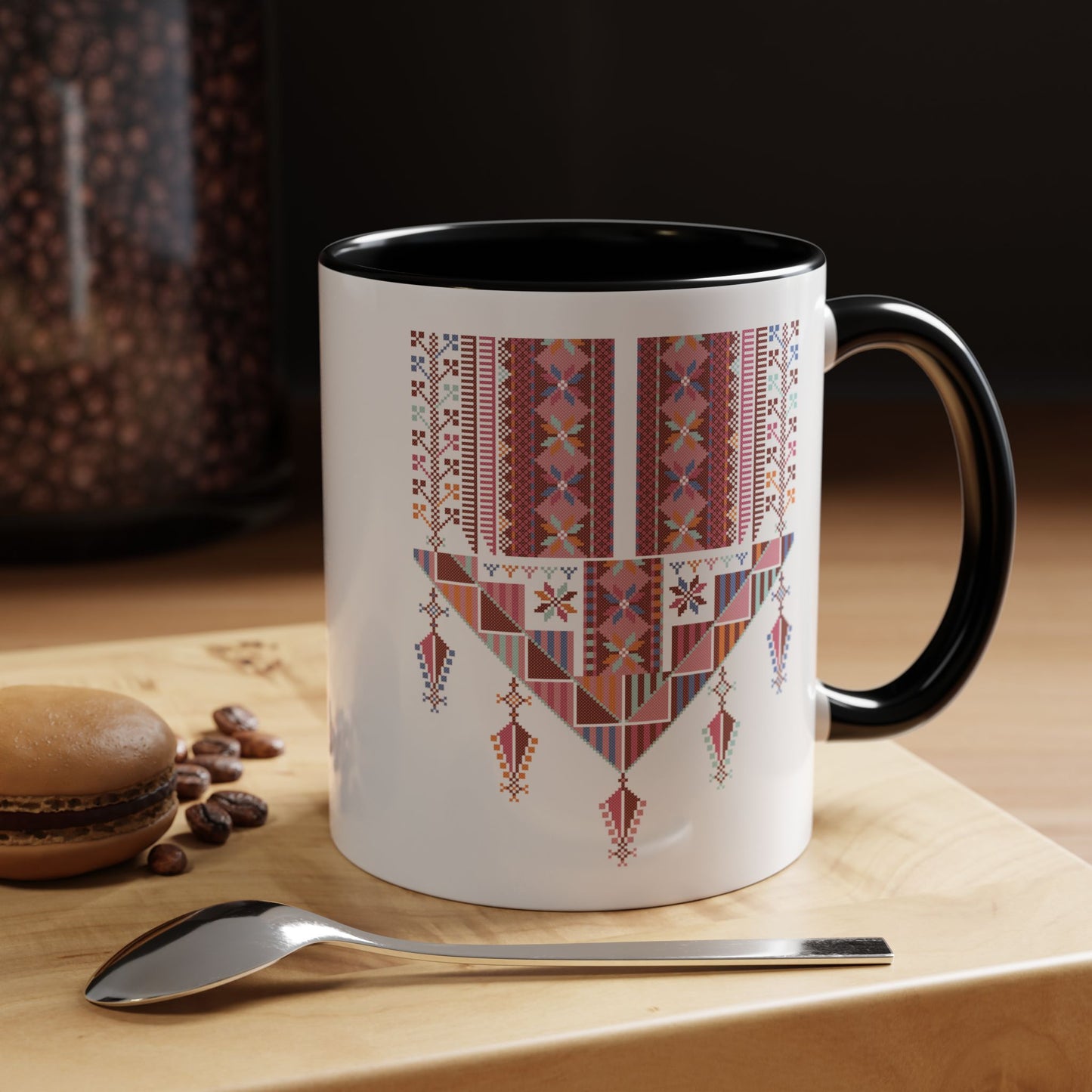 Gaza Chest Panel(2) Mug, Pinkish, A Sip of Palestinian Heritage.