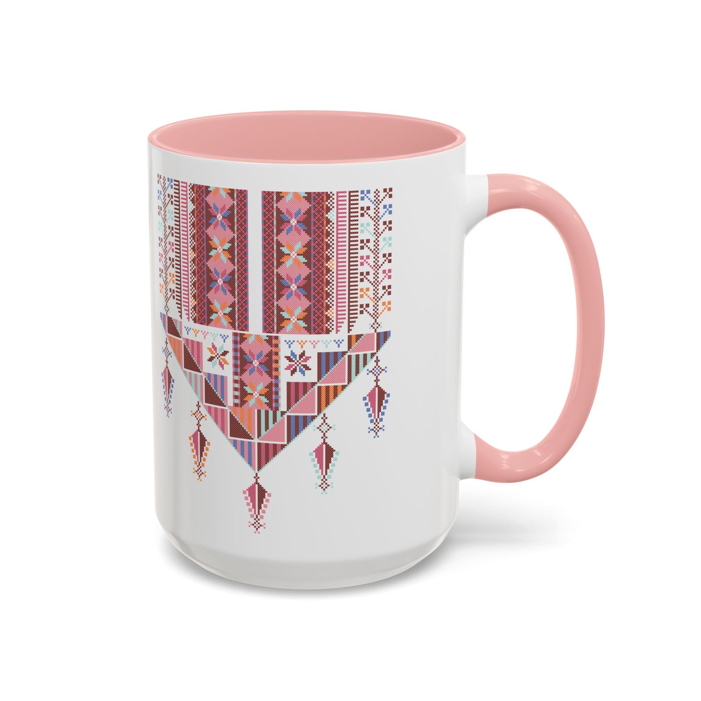 Gaza Chest Panel(2) Mug, Pinkish, A Sip of Palestinian Heritage.