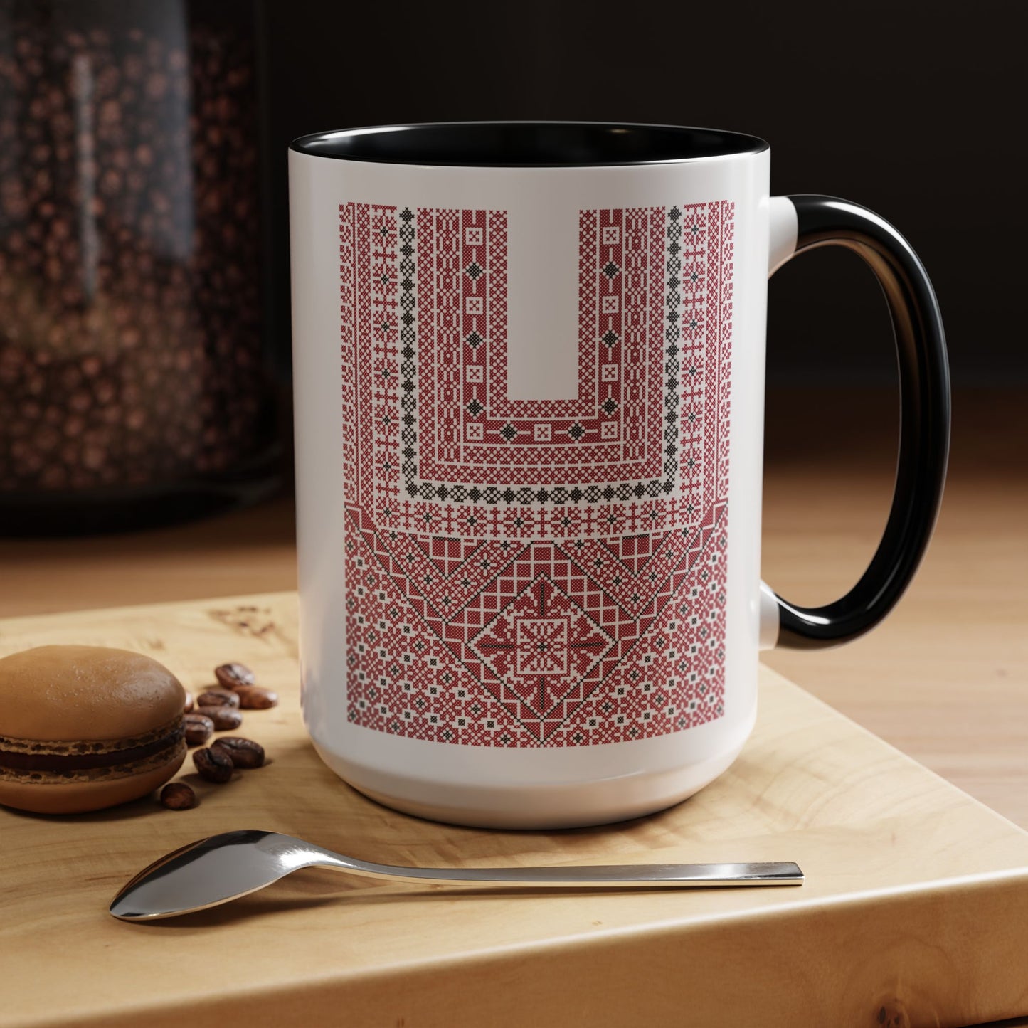 Ramallah Chest Panel, The Heritage Threads Mug (Third), A Sip of Palestinian Heritage.