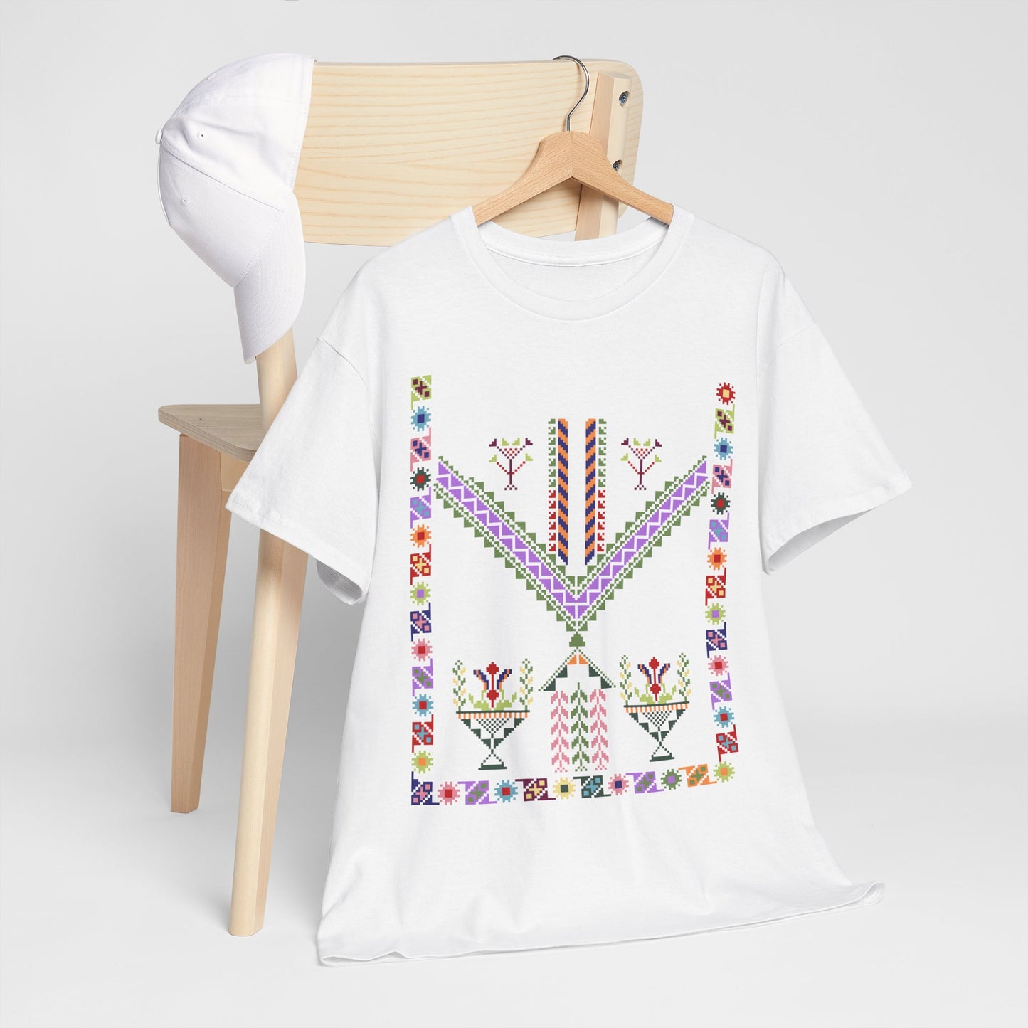 Tulkaram Chest Panel T-Shirt, Palestinian Chest Panel from Old Thobe Heritage Design