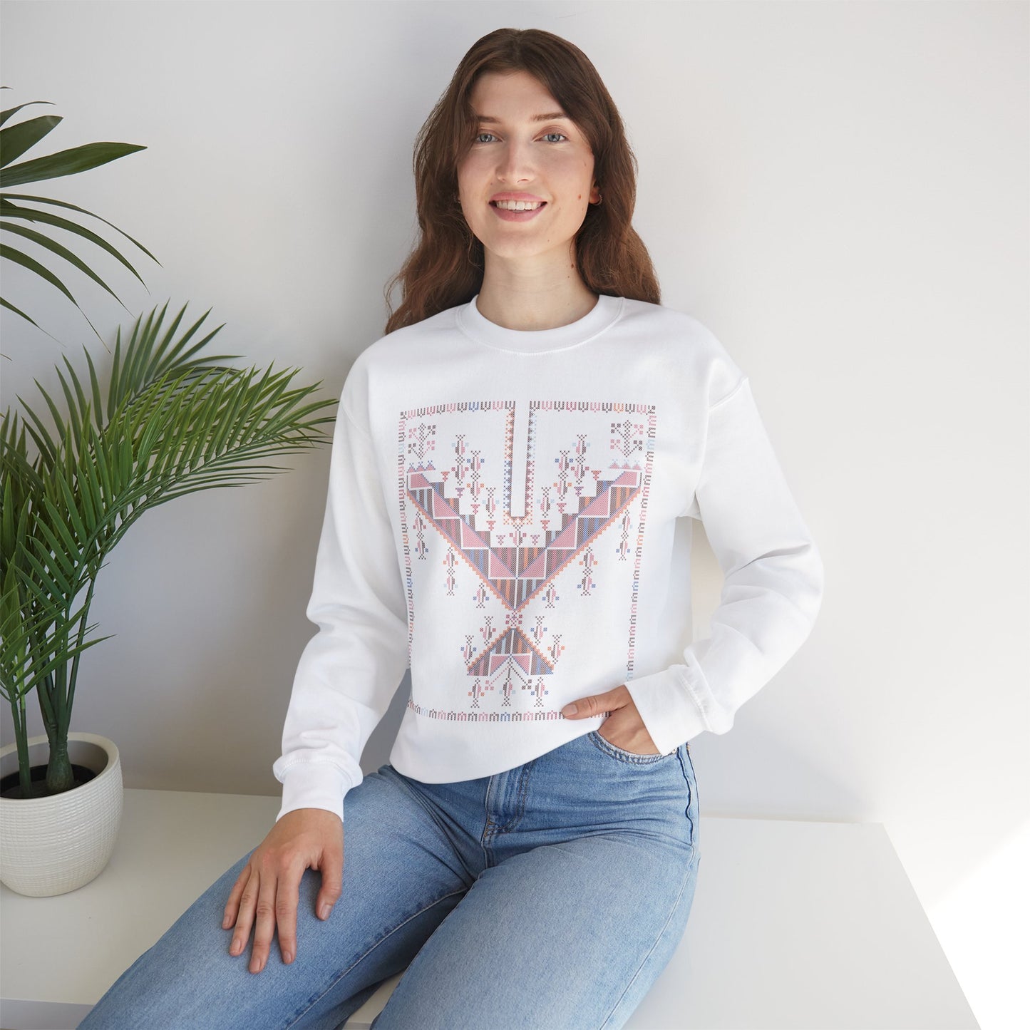 Gaza Chest Panel- Palestinian Thobe Design (1)- Crewneck Sweatshirt.