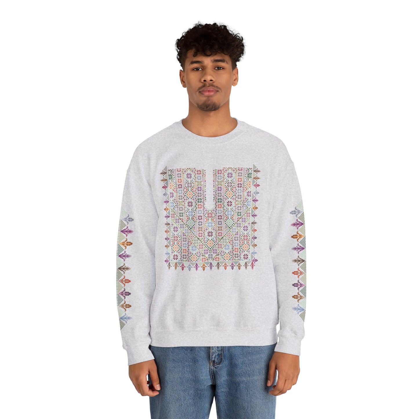 Hebron Garden "Floral" Chest Panel- Palestinian Thobe Design- Crewneck Sweatshirt.