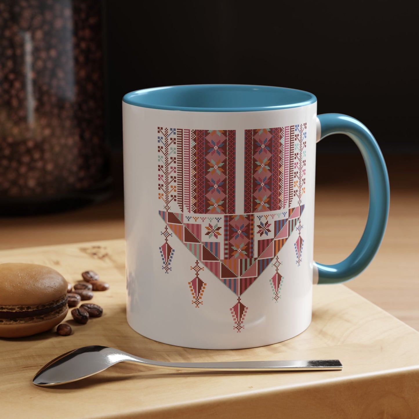 Gaza Chest Panel(2) Mug, Pinkish, A Sip of Palestinian Heritage.