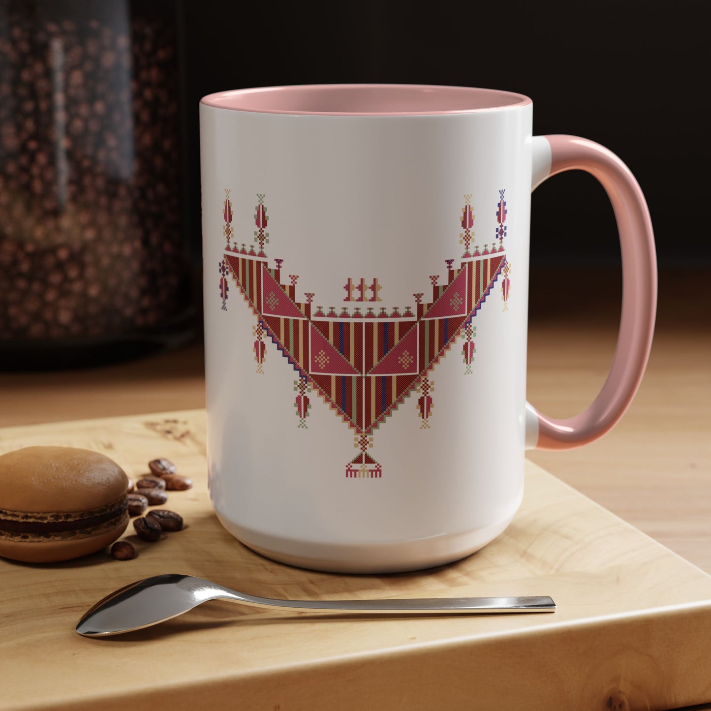 Gaza Chest Panel Mugs, old thobe (3), A Sip of Palestinian Heritage.