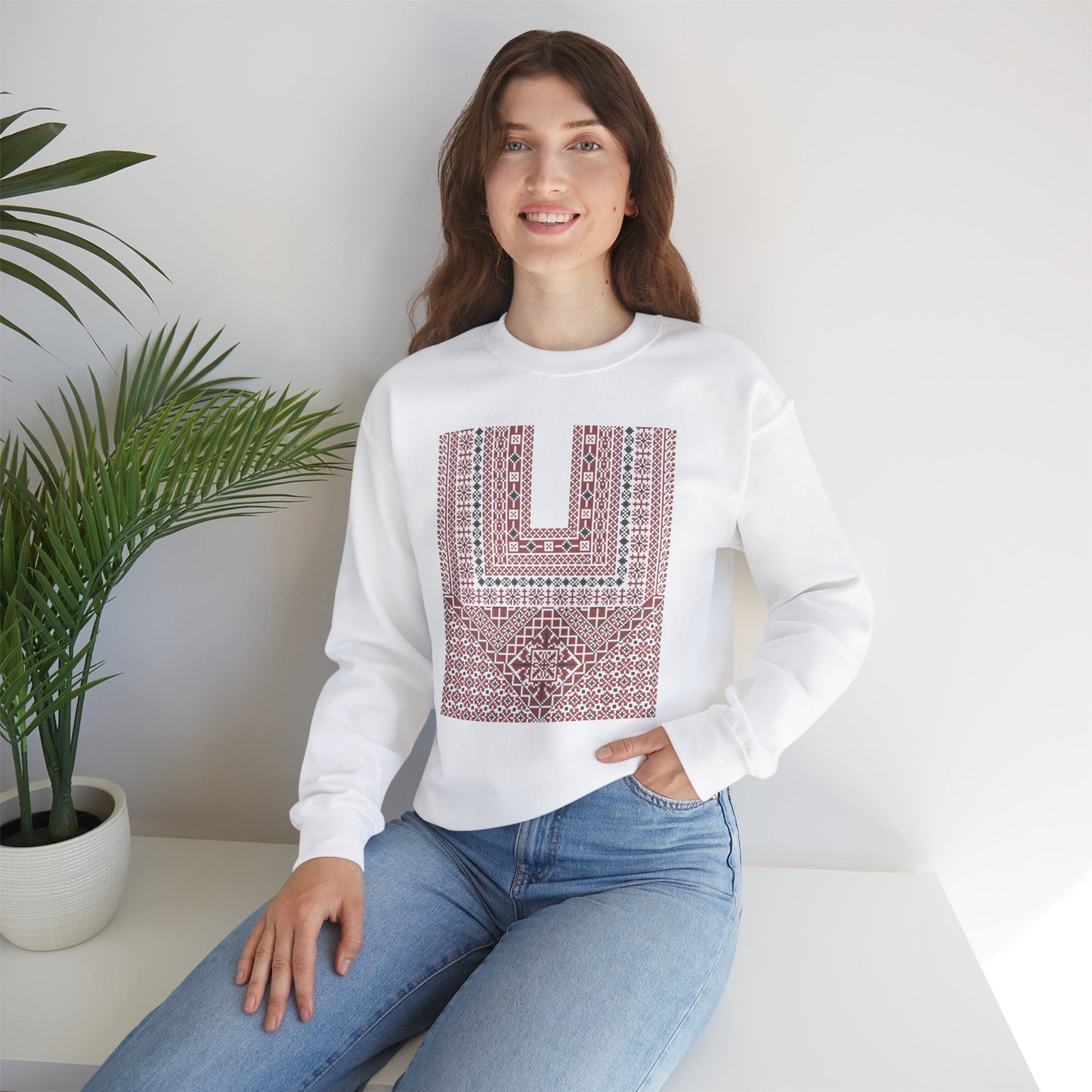 Ramallah Chest Panel- Palestinian Thobe Design (Third)- Crewneck Sweatshirt.