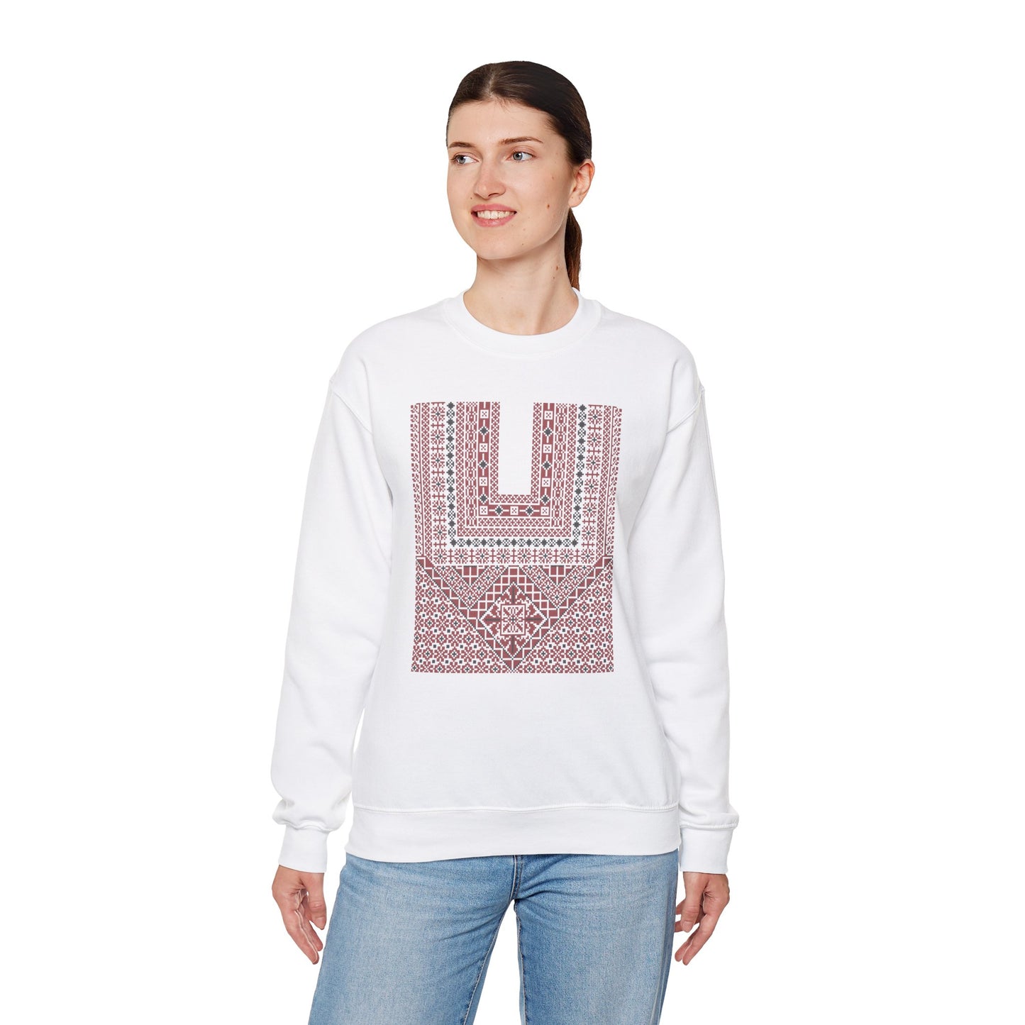 Ramallah Chest Panel- Palestinian Thobe Design (Third)- Crewneck Sweatshirt.