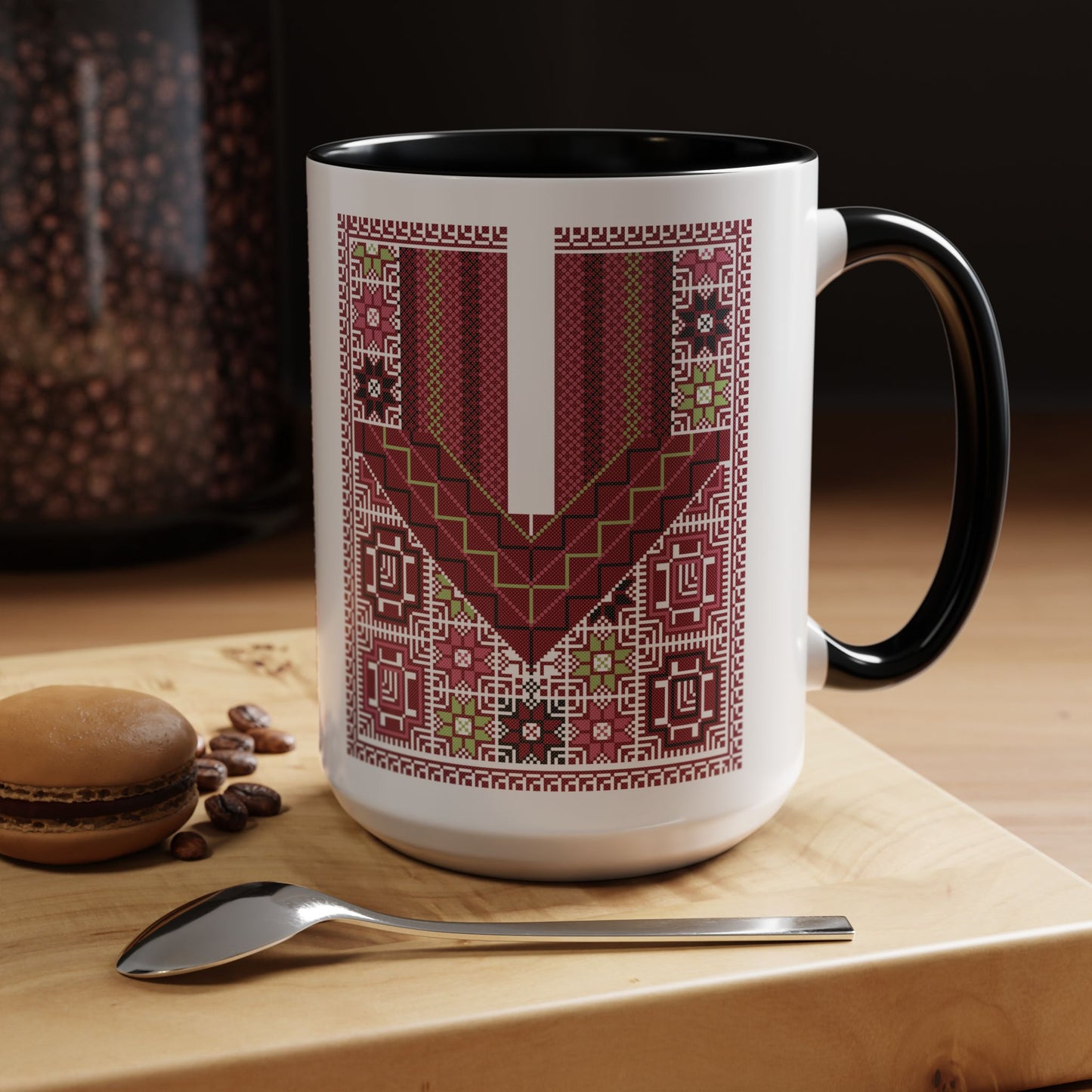 Ramallah Chest Panel, The Heritage Threads Mug (Second), A Sip of Palestinian Heritage.