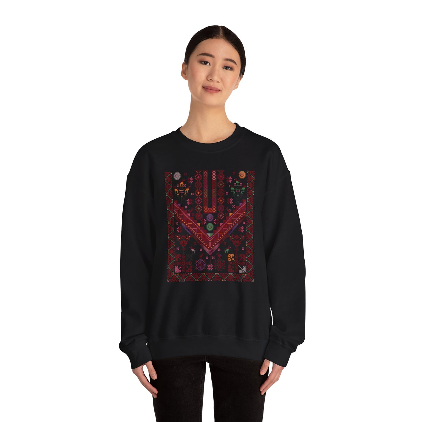 Jersulem Chest Panel- Palestinian Thobe Design (Lifta and Deir Yaseen)- Crewneck Sweatshirt.