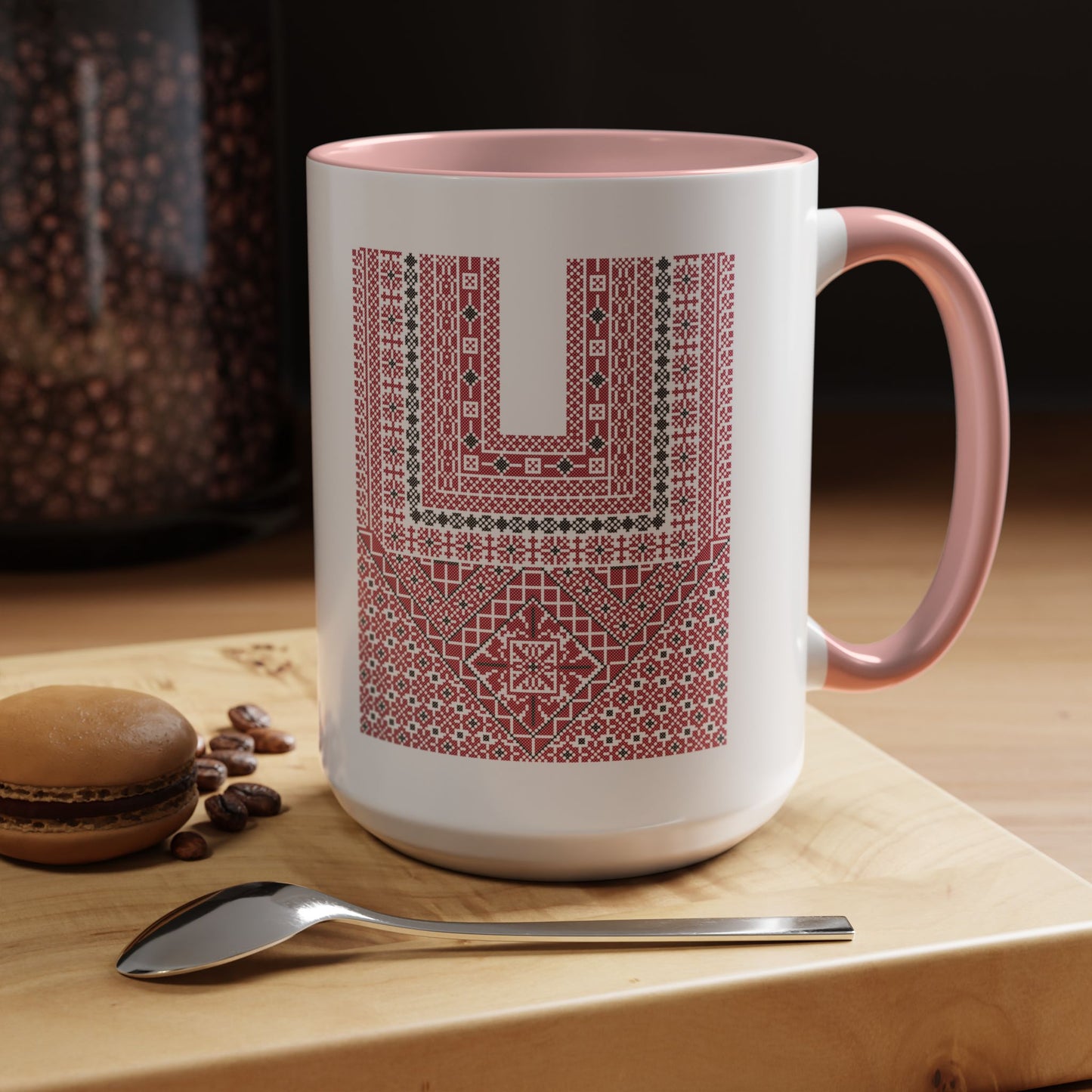 Ramallah Chest Panel, The Heritage Threads Mug (Third), A Sip of Palestinian Heritage.