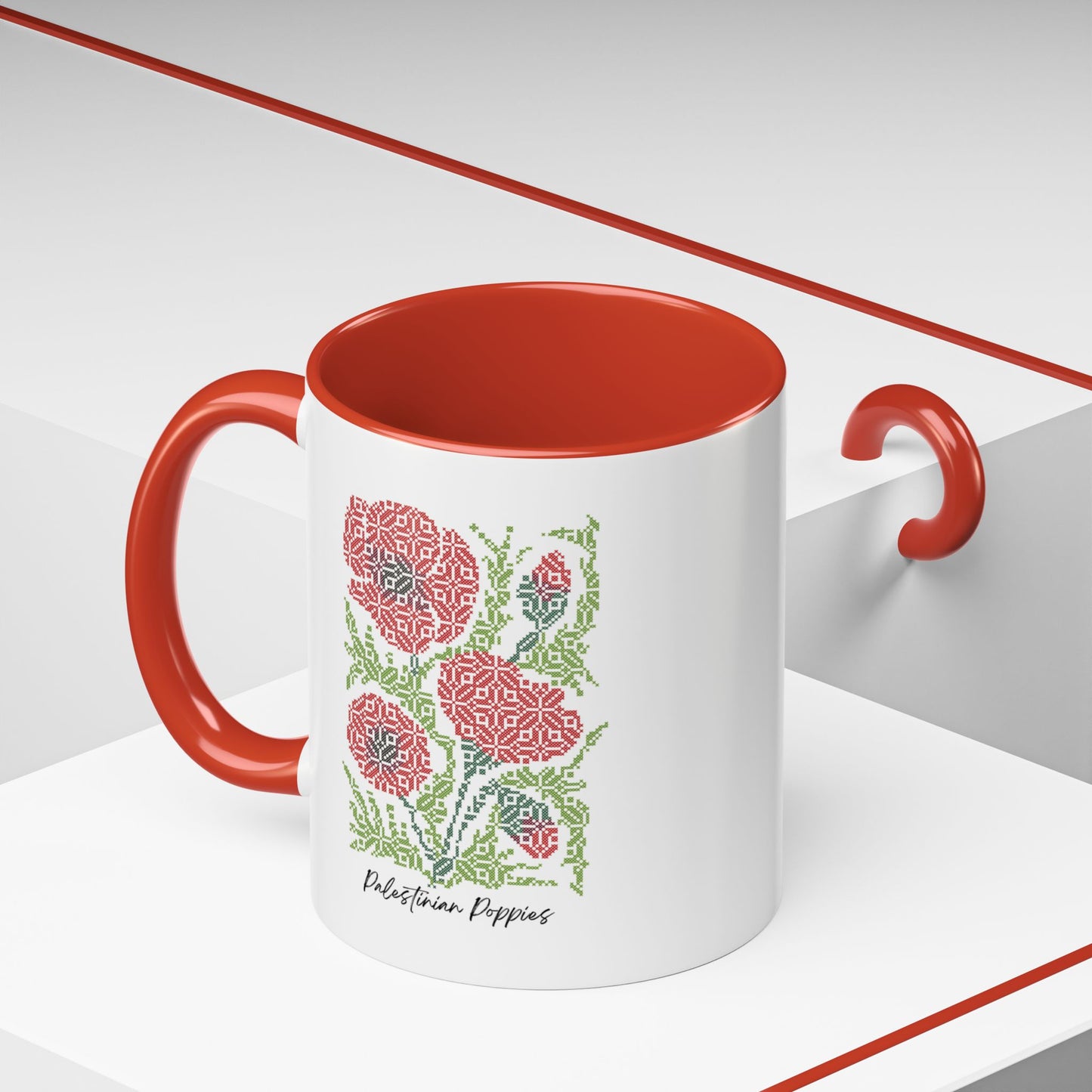 Palestinian Poppies Mug, A Sip of Palestinian Heritage.