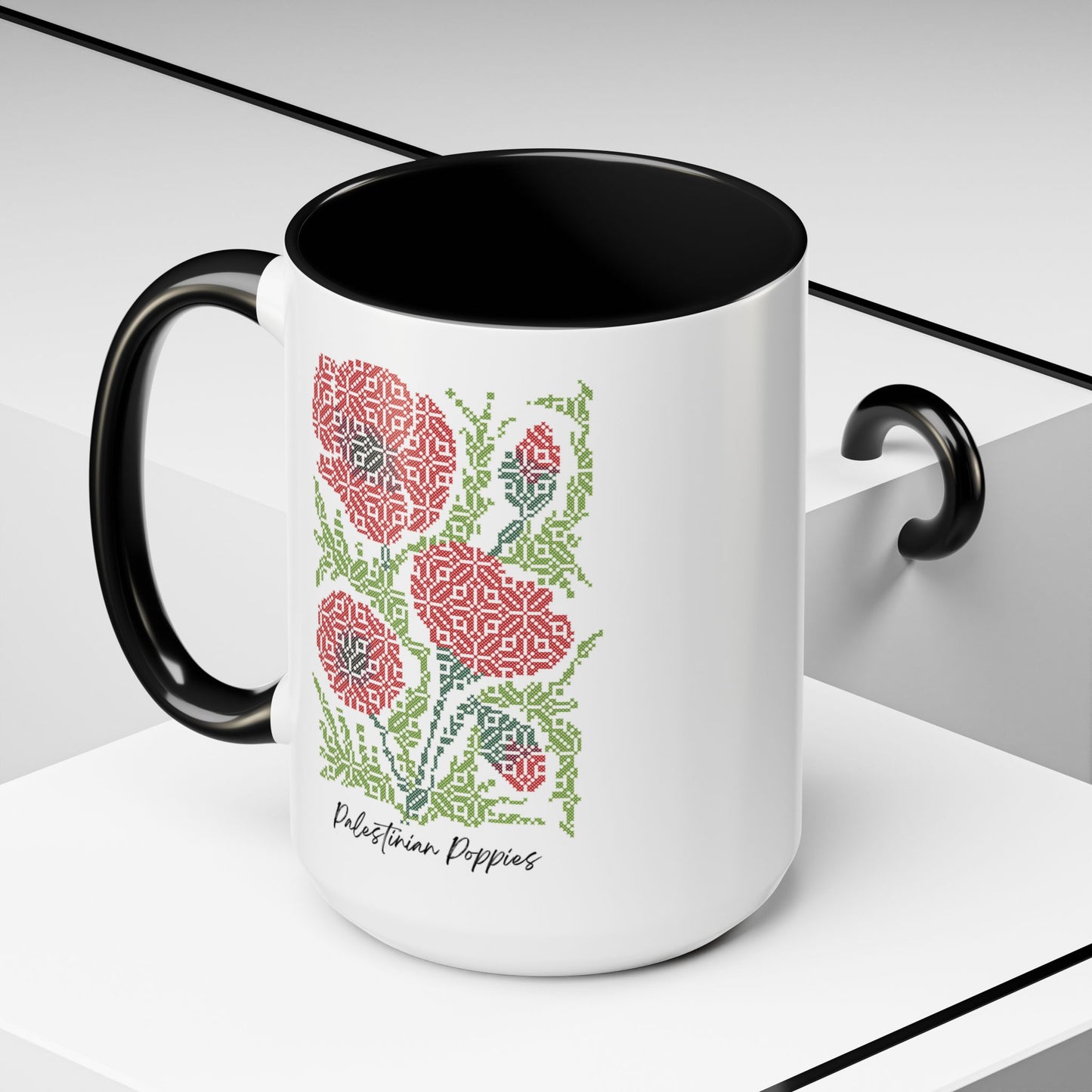 Palestinian Poppies Mug, A Sip of Palestinian Heritage.