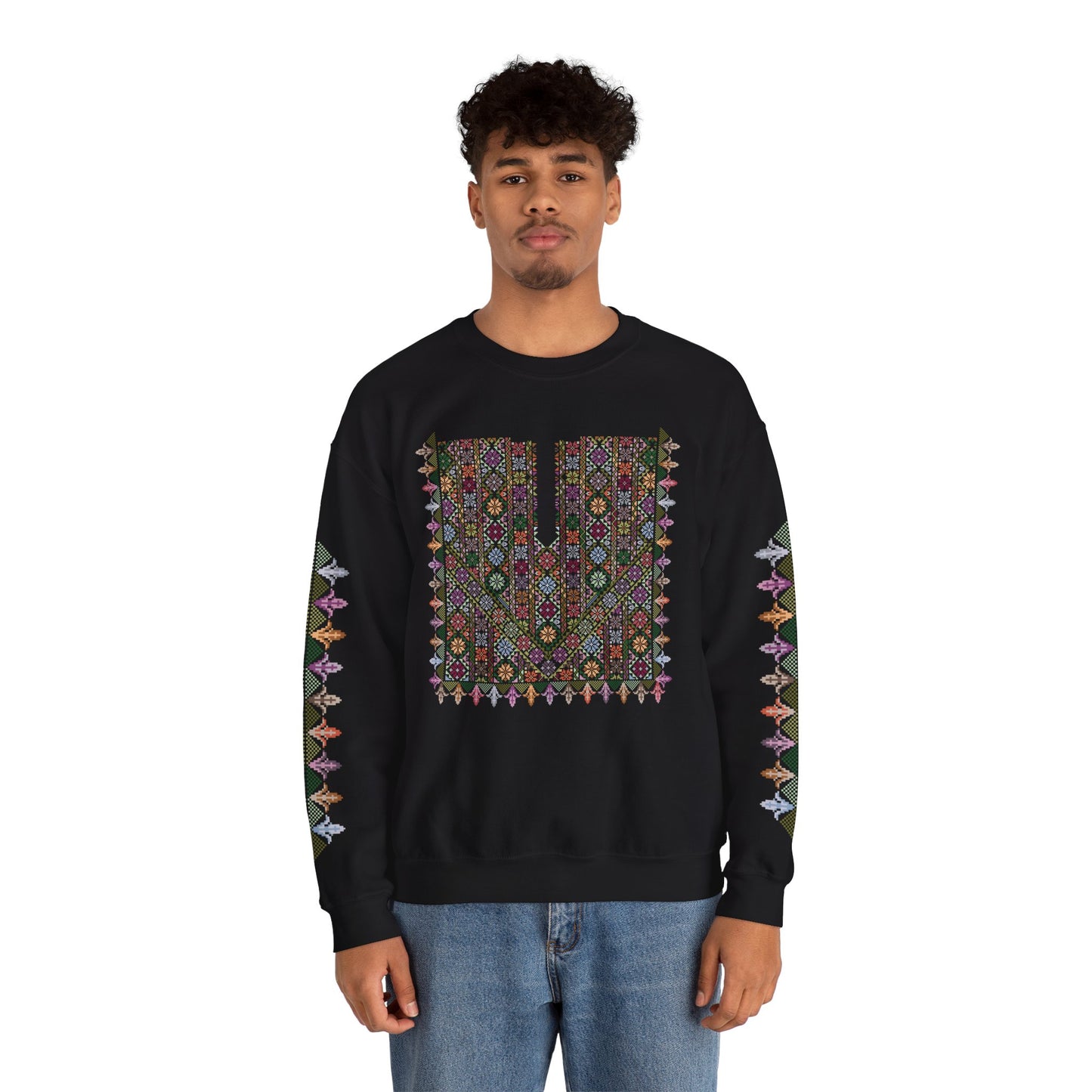 Hebron Garden "Floral" Chest Panel- Palestinian Thobe Design- Crewneck Sweatshirt.