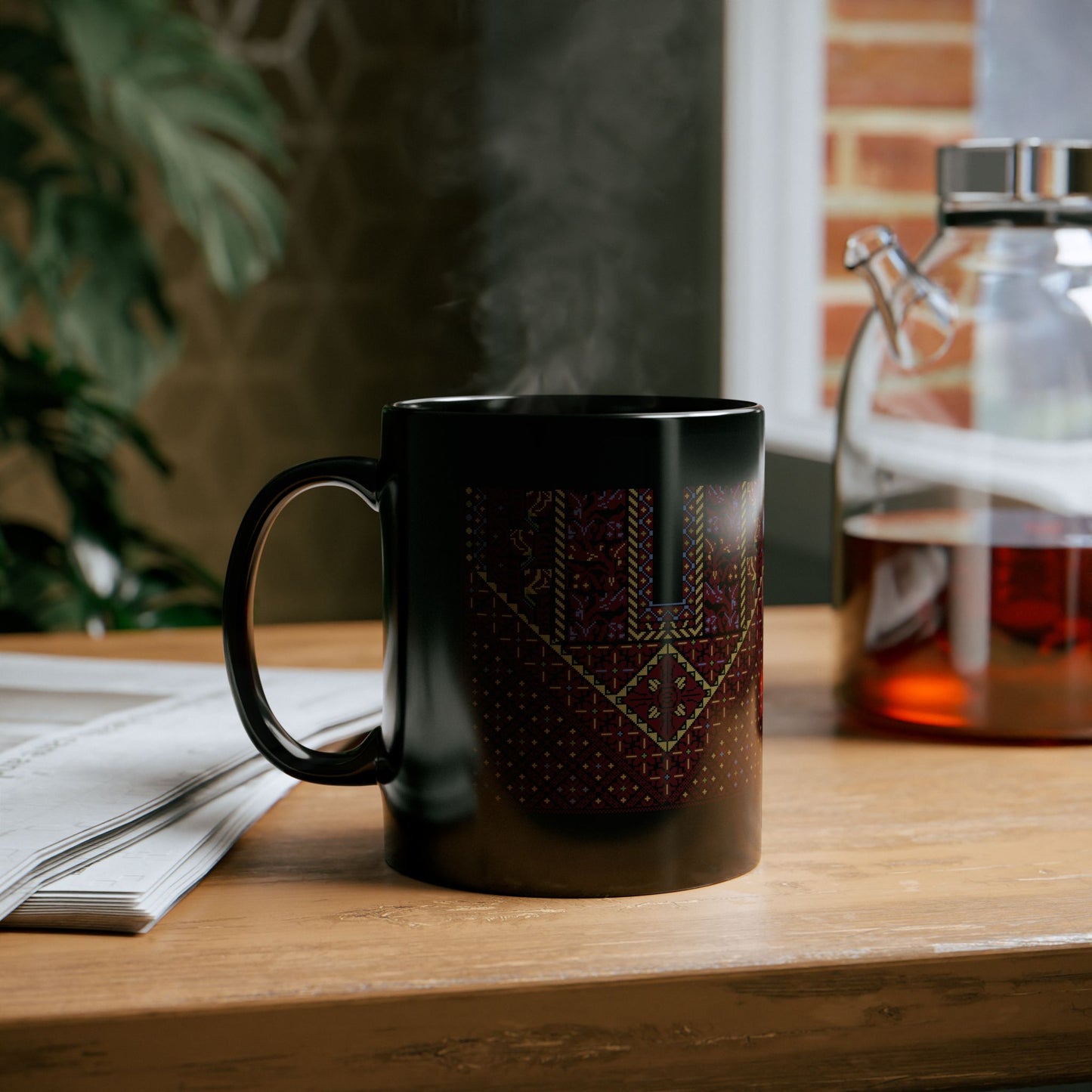 Bohemian Pattern Black Mug - 11oz & 15oz Ceramic Coffee Cup for Art Lovers