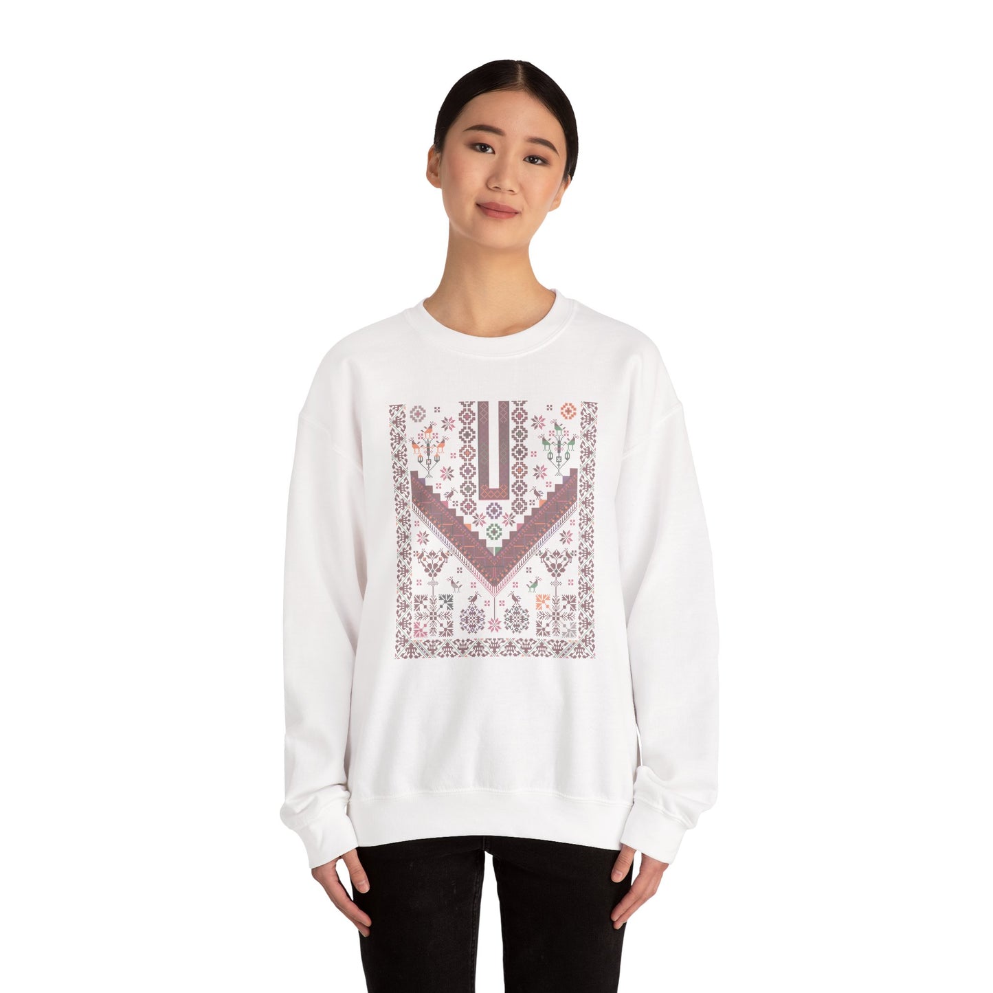 Jersulem Chest Panel- Palestinian Thobe Design (Lifta and Deir Yaseen)- Crewneck Sweatshirt.
