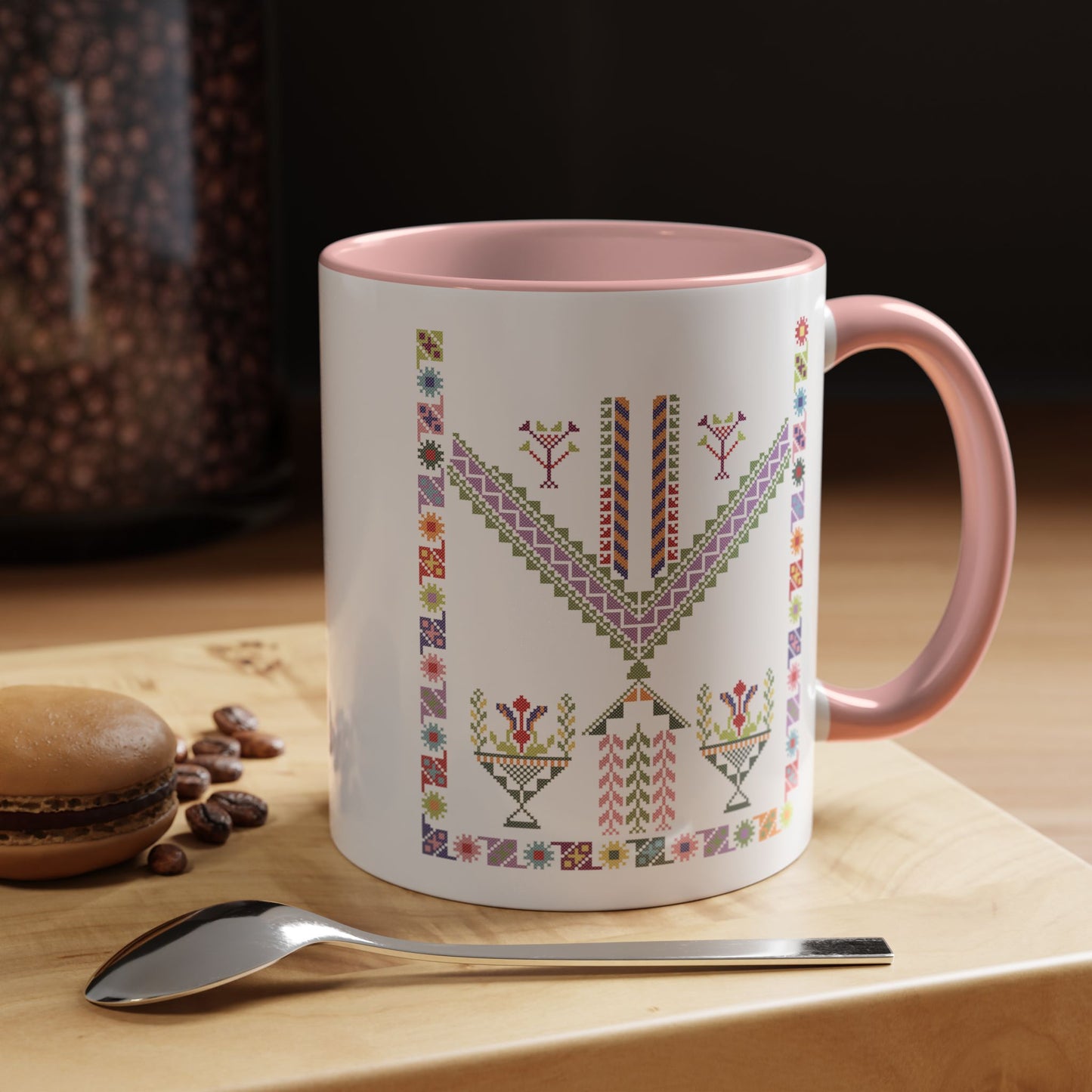 "Plant  Pot" Tulkaram Chest Panel Mug,  A Sip of Palestinian Heritage.