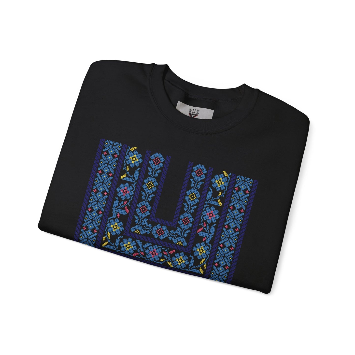 Ramallah Chest Panel- Blue 1980 Thobe, Palestinian Thobe Design- Crewneck Sweatshirt.