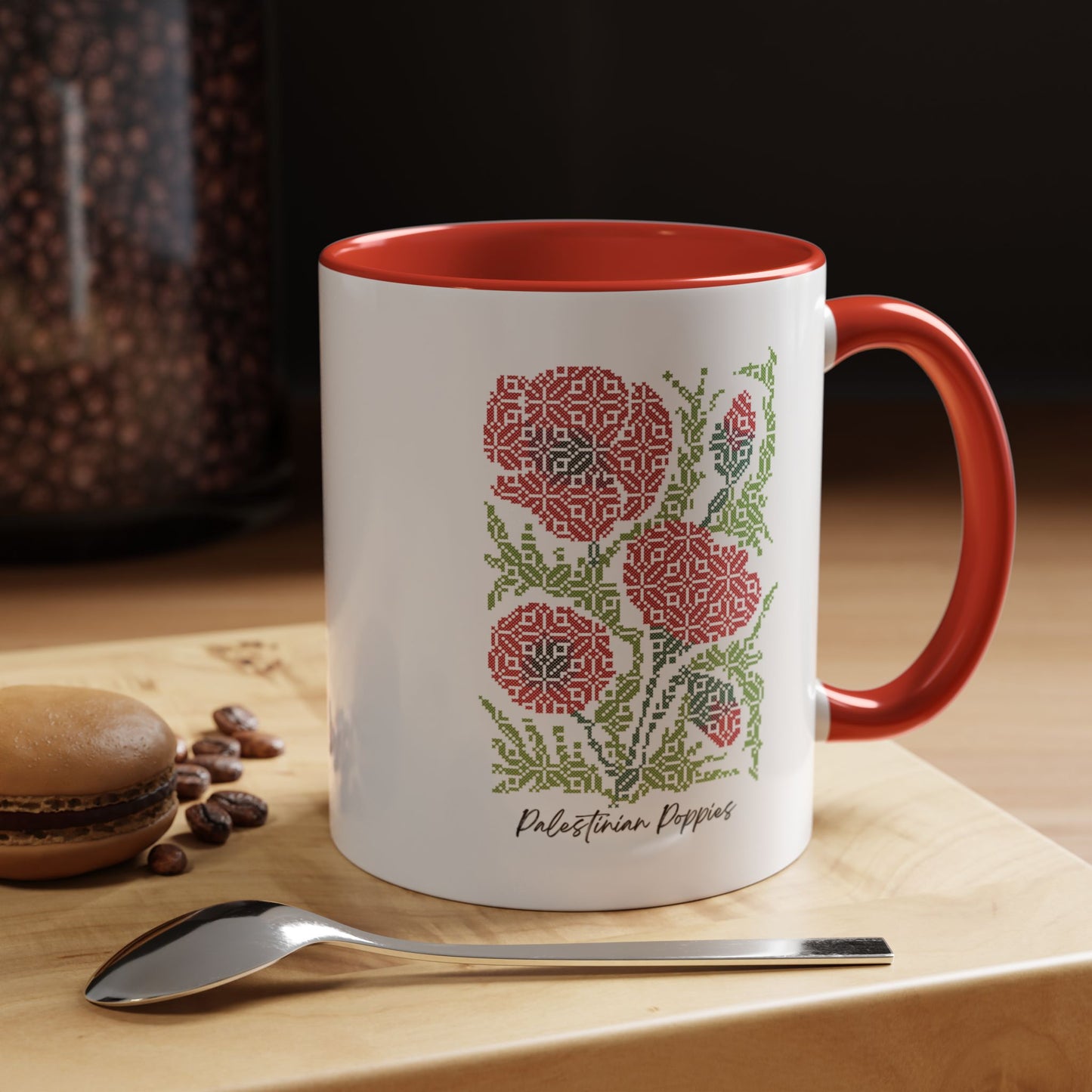 Palestinian Poppies Mug, A Sip of Palestinian Heritage.