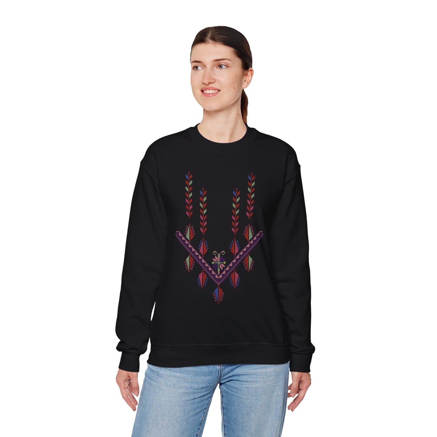 Gaza Chest Panel- Palestinian Thobe Design (4)- Crewneck Sweatshirt.