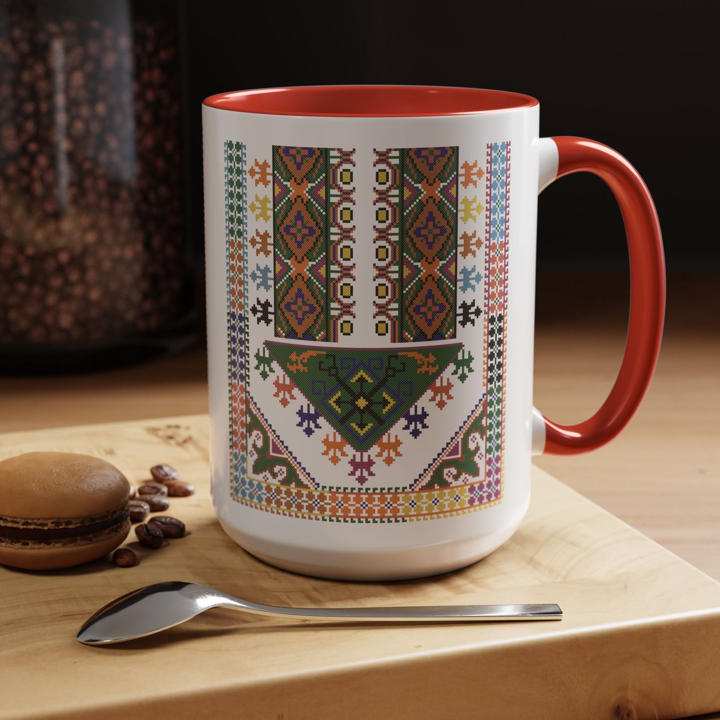 "Basil" Tulkaram Chest Panel Mug,  A Sip of Palestinian Heritage.