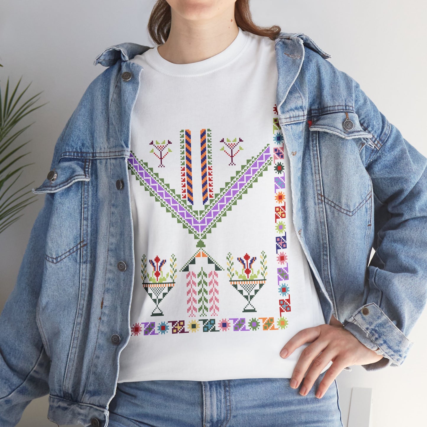 Tulkaram Chest Panel T-Shirt, Palestinian Chest Panel from Old Thobe Heritage Design